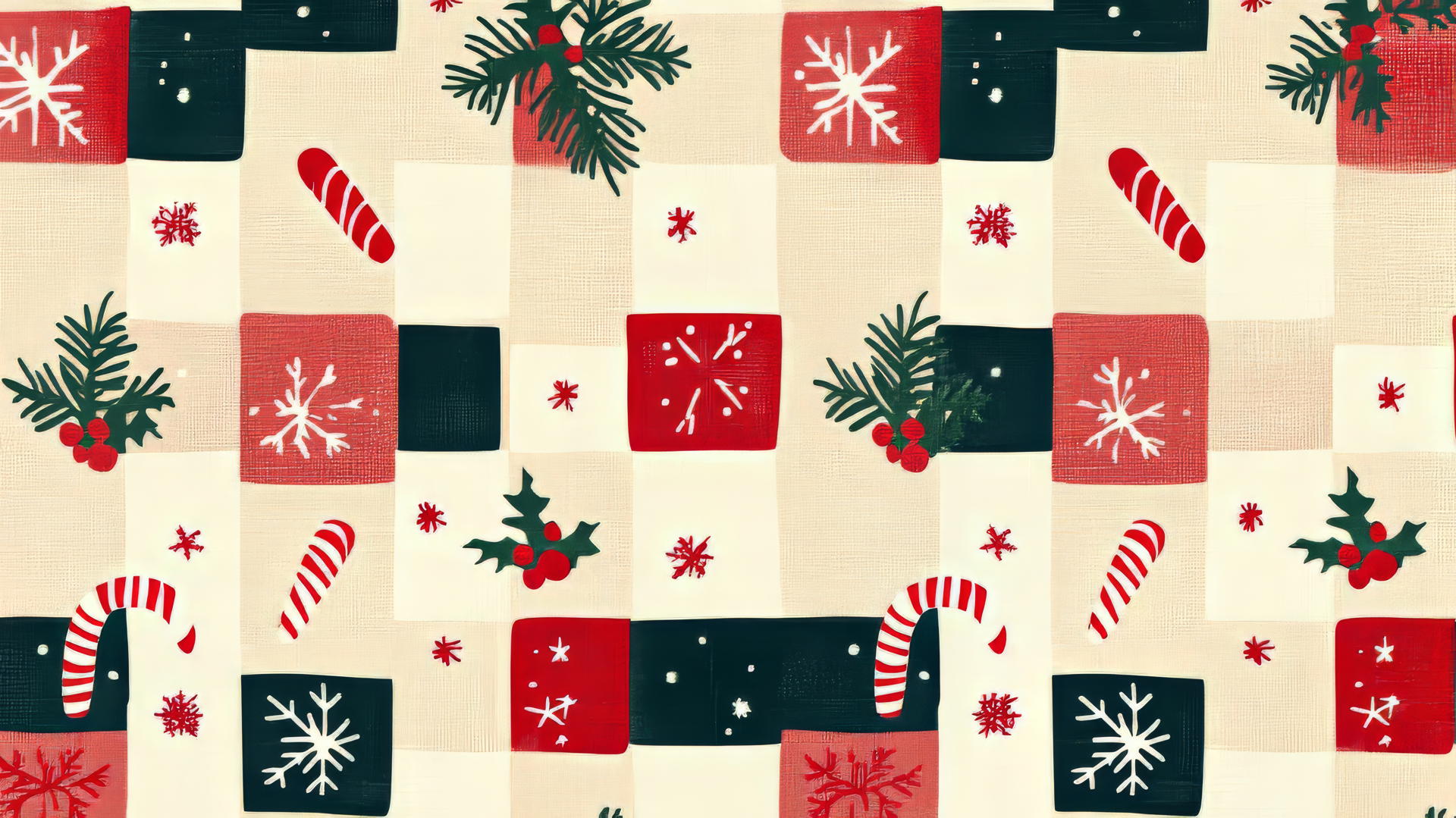Christmas wallpaper preppy with checkered pattern and festive motifs