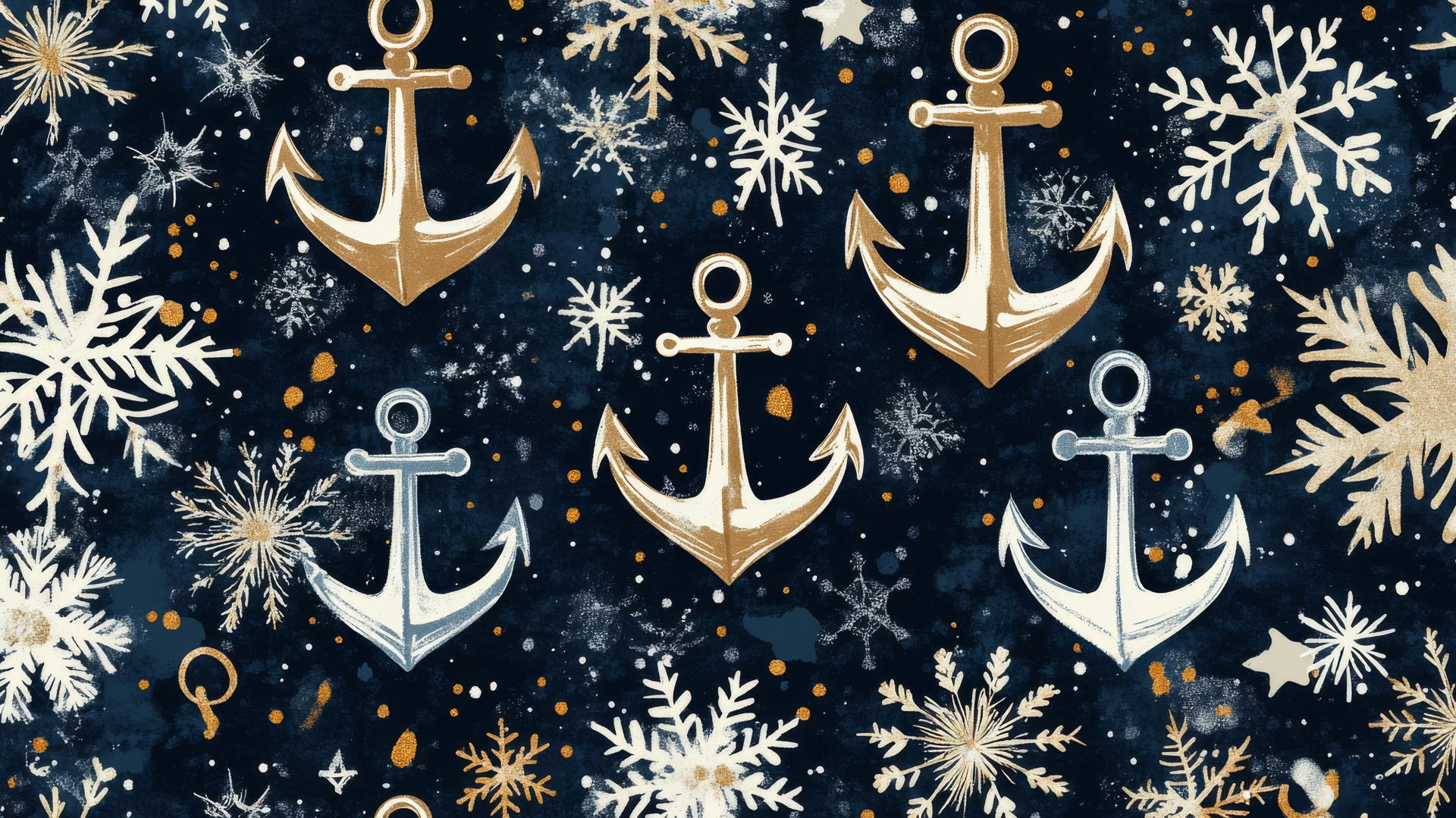 christmas wallpaper preppy with anchors and snowflakes in navy blue, white, and gold