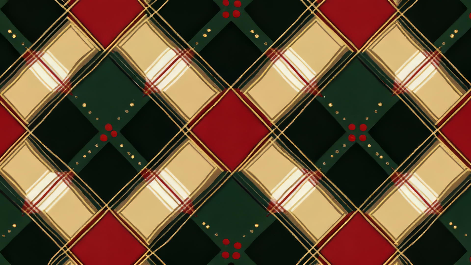 Christmas wallpaper preppy with red, green, white argyle pattern and gold accents