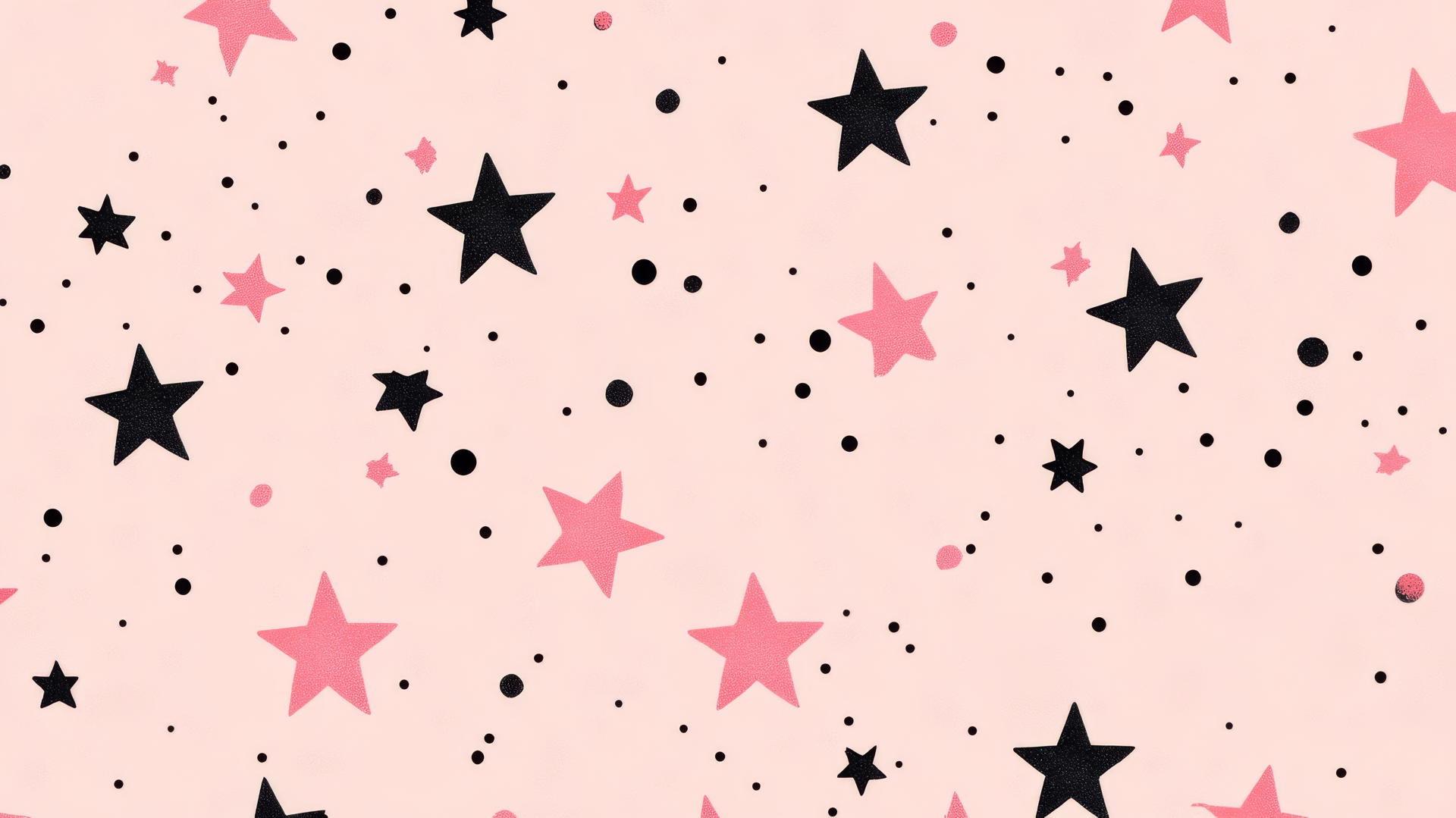 Preppy wallpaper featuring pink stars and black dots on pastel pink background