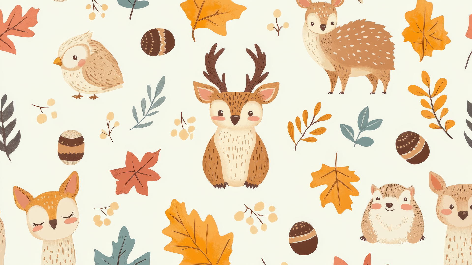 preppy fall wallpaper with cute woodland animals in pastel colors