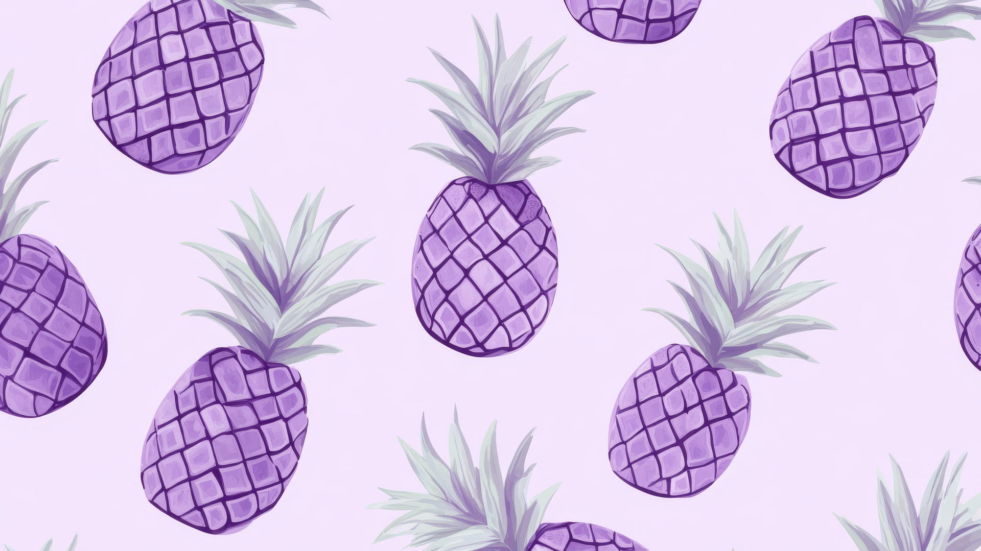 preppy purple wallpaper with pastel pineapples and mint leaves on light lavender