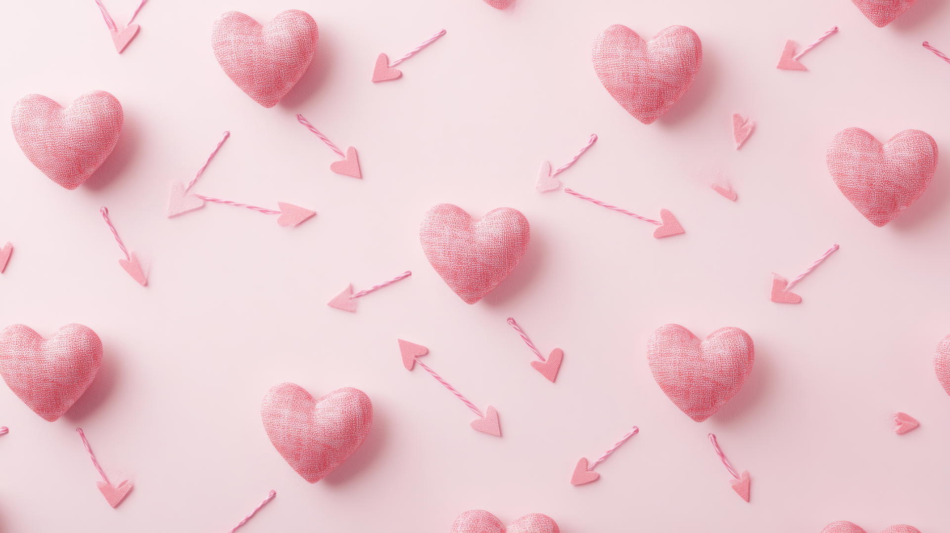 Preppy valentines wallpaper with a maze of hearts and arrows on light pink background