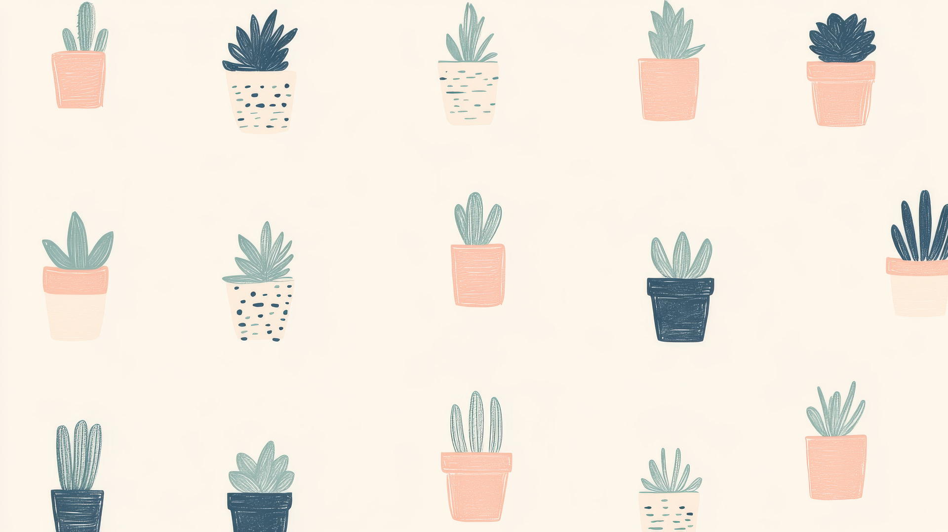 cute aesthetic wallpapers with hand-drawn succulents in pastel pots on a beige background