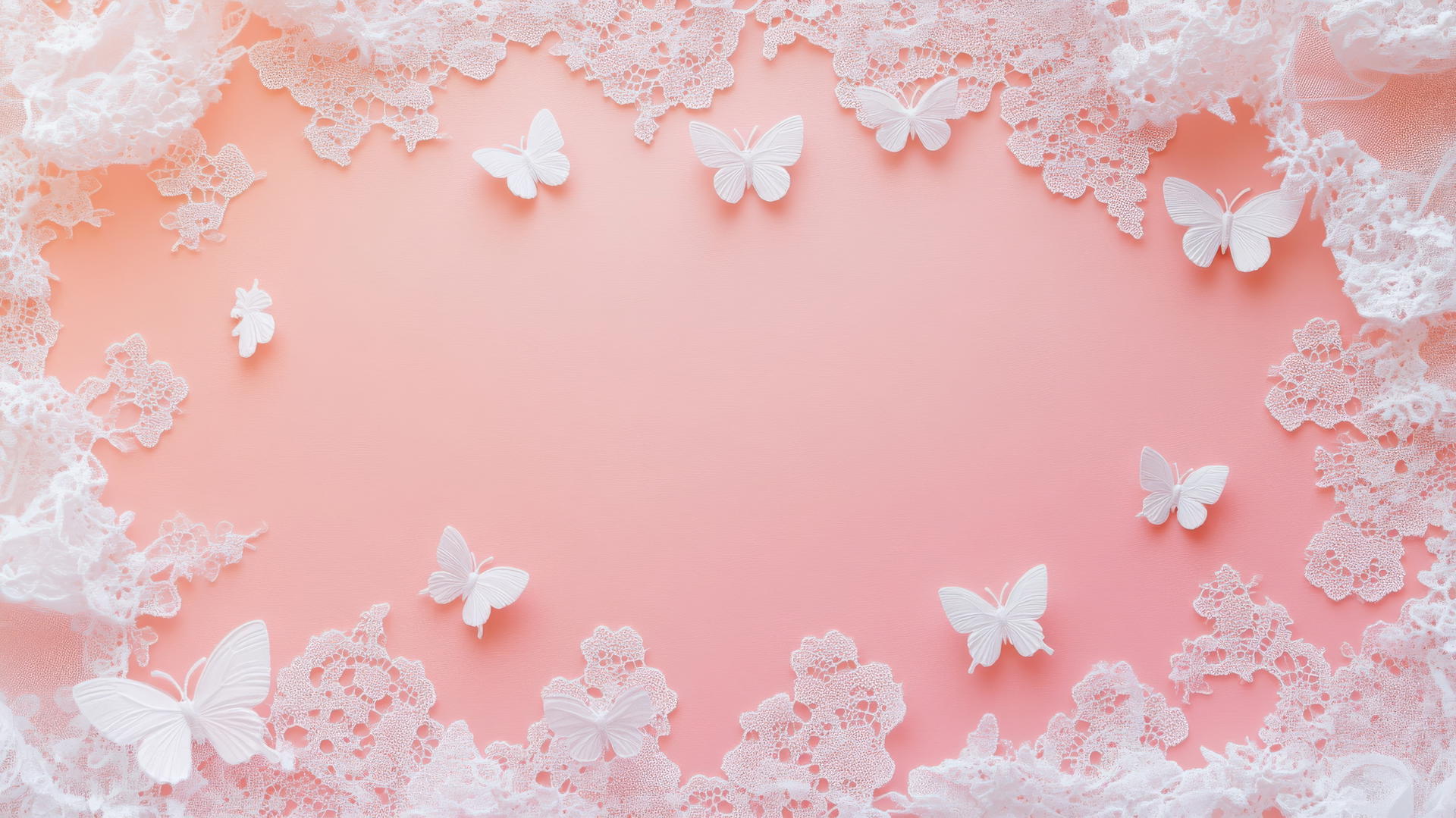Cute pink aesthetic wallpaper with butterflies and lace borders
