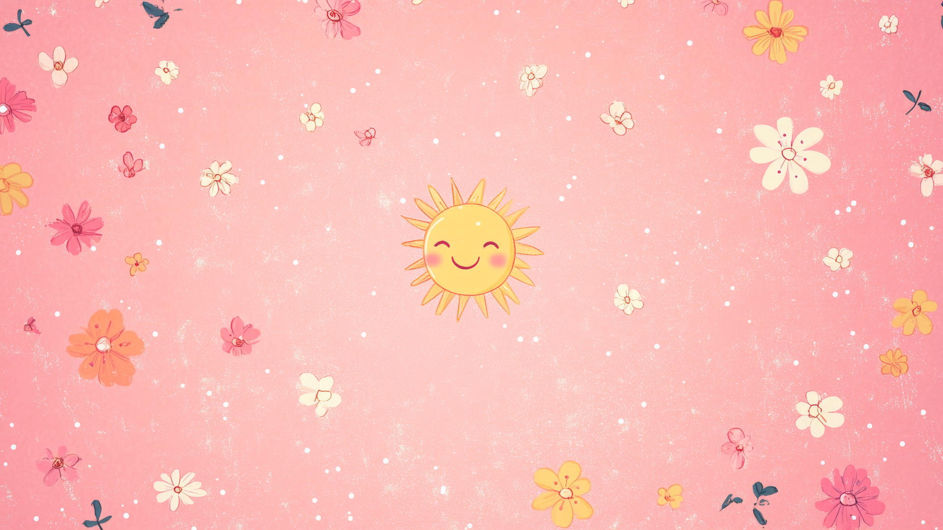 pink cute wallpaper with tiny floral patterns and a smiling sun