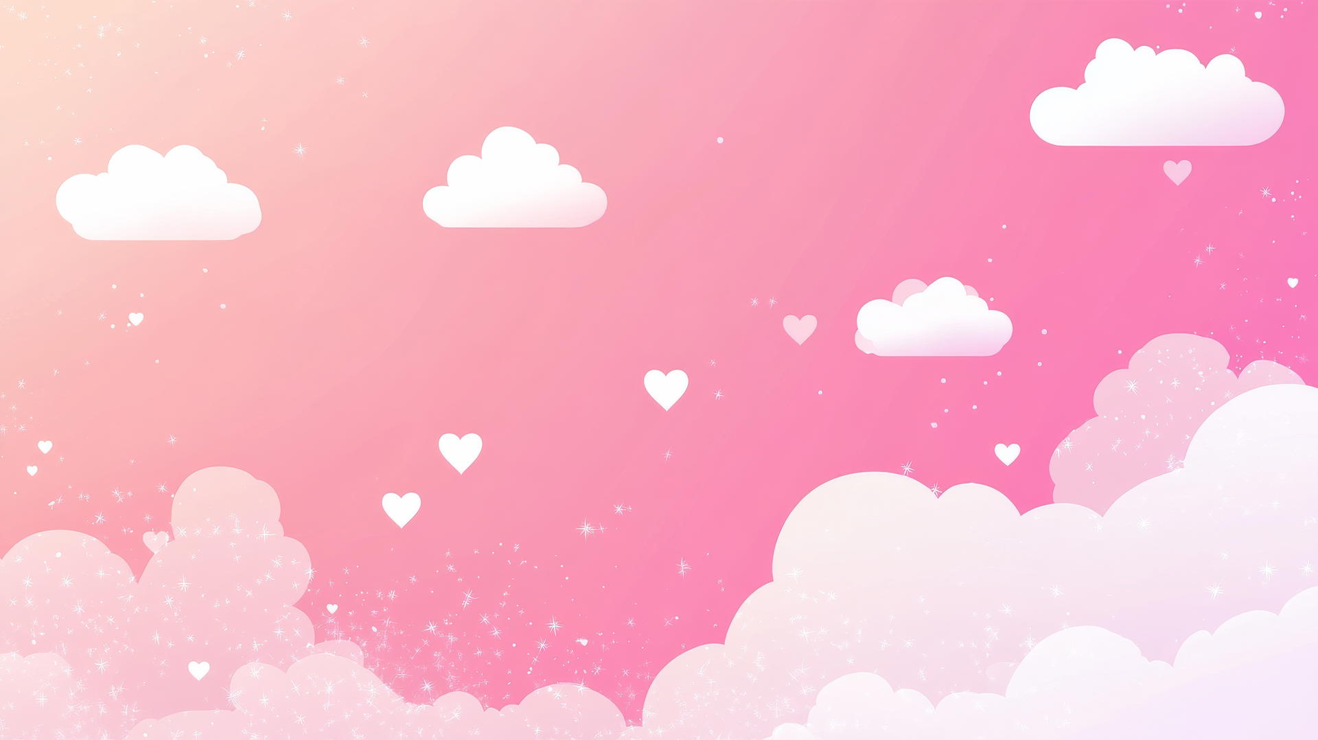 Cute pink wallpaper with white clouds and tiny hearts