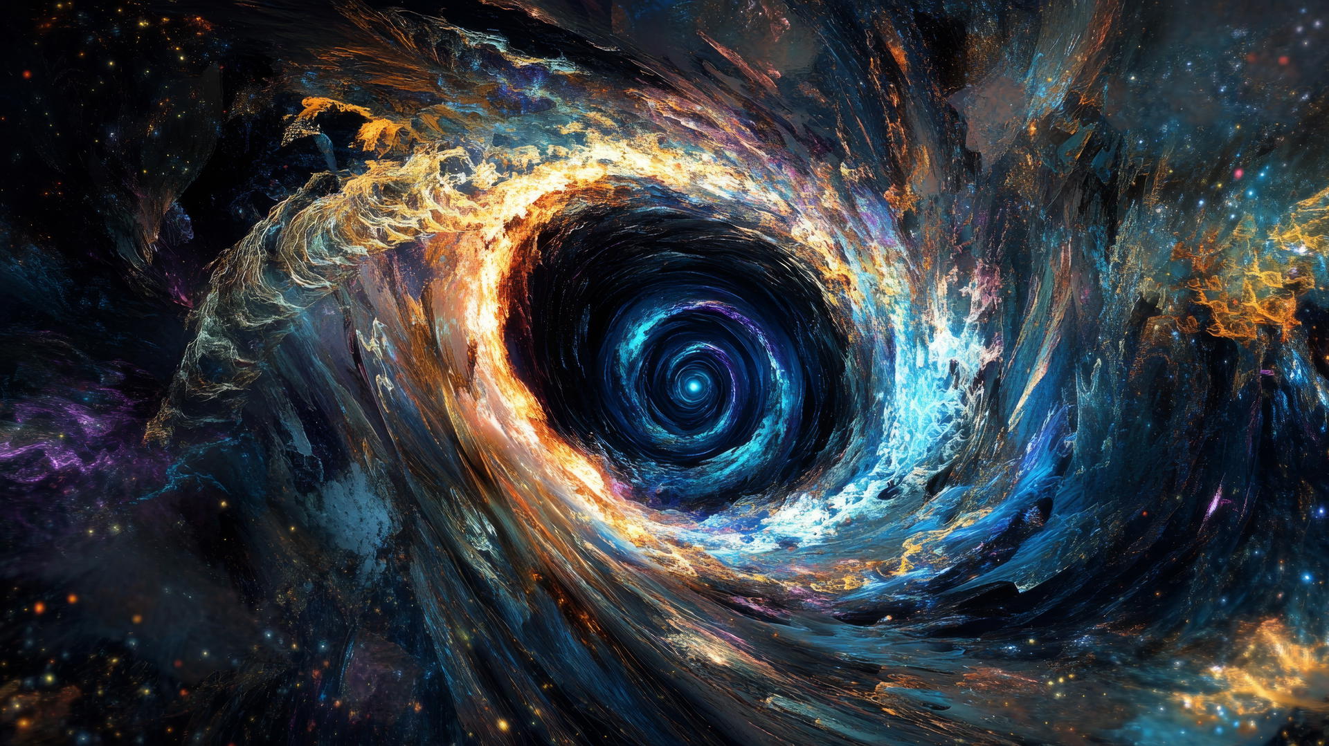 Black hole wallpaper with fractal patterns and kaleidoscopic visuals