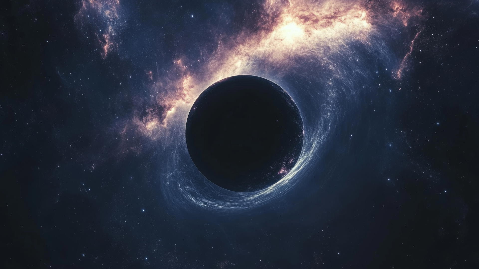 black hole wallpaper with calm space and glowing galaxies