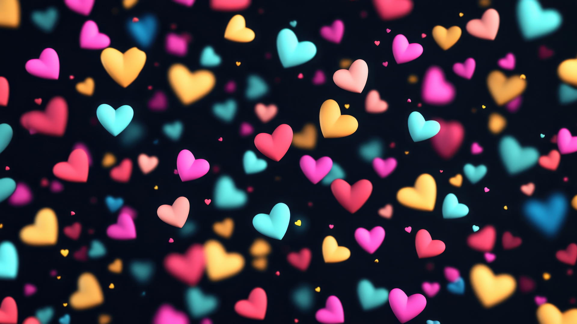 cute black wallpaper with tiny pastel hearts and soft glow