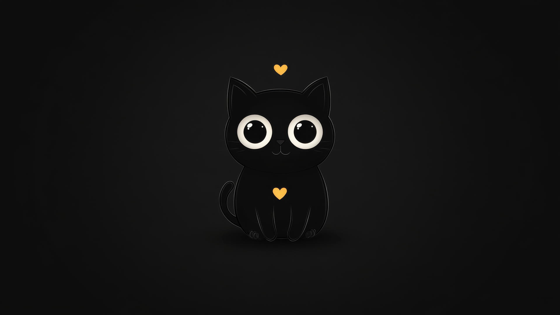 cute black wallpaper with an adorable cartoon cat and a small heart