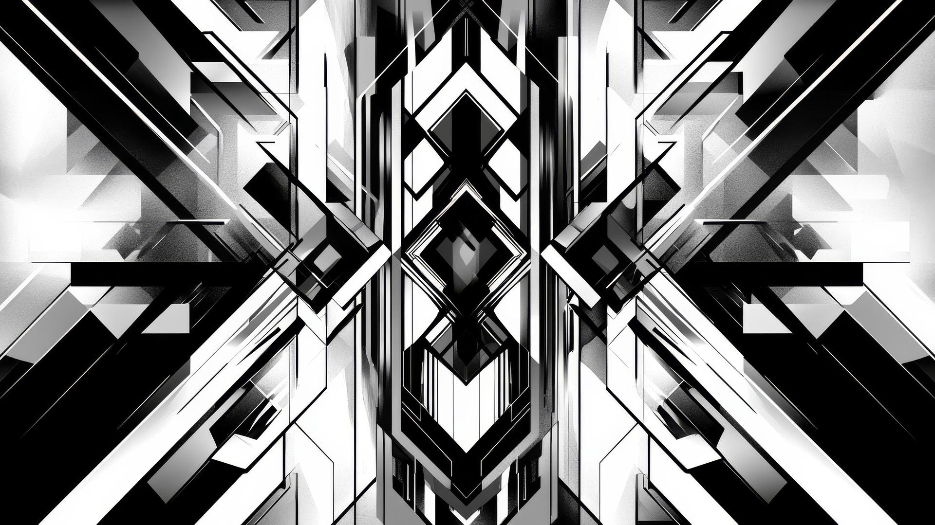 black and white wallpaper with abstract geometric pattern and sharp lines