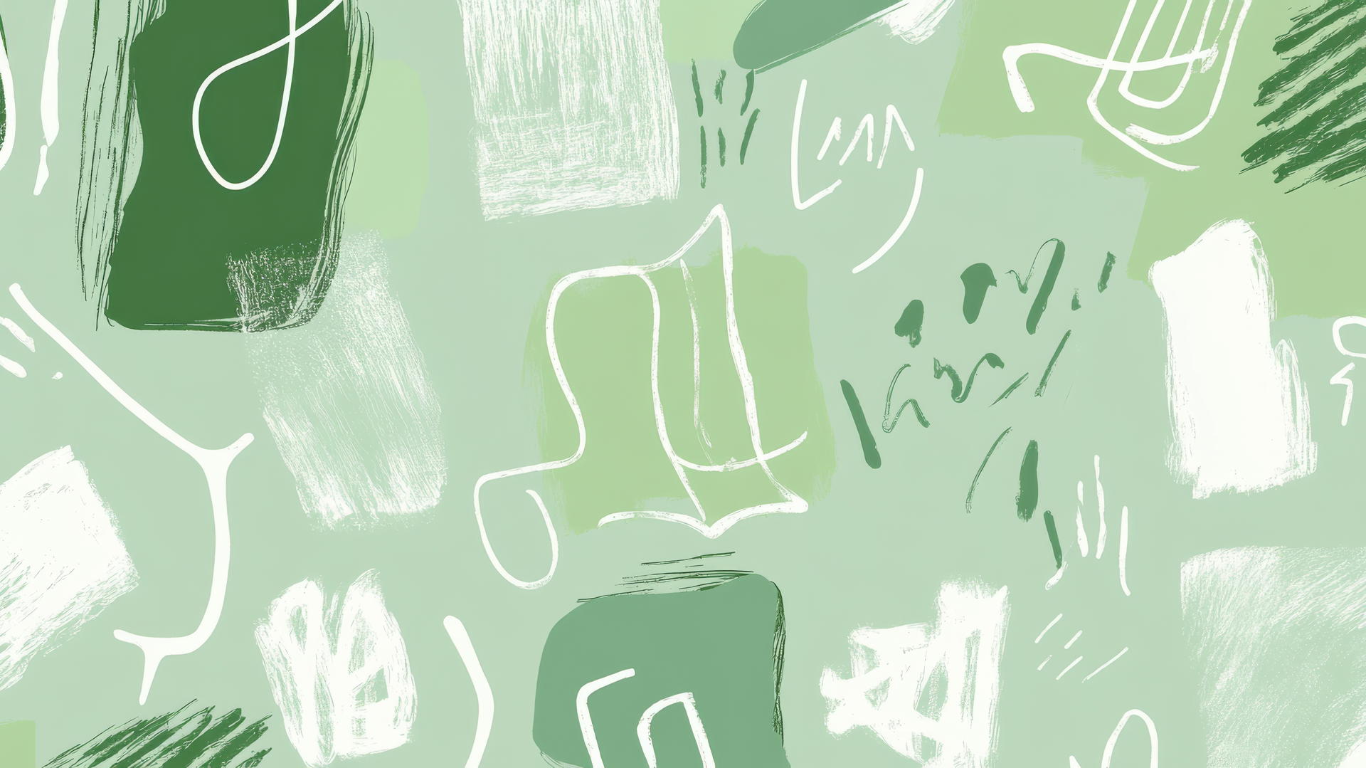 aesthetic green wallpaper with abstract shapes and doodles