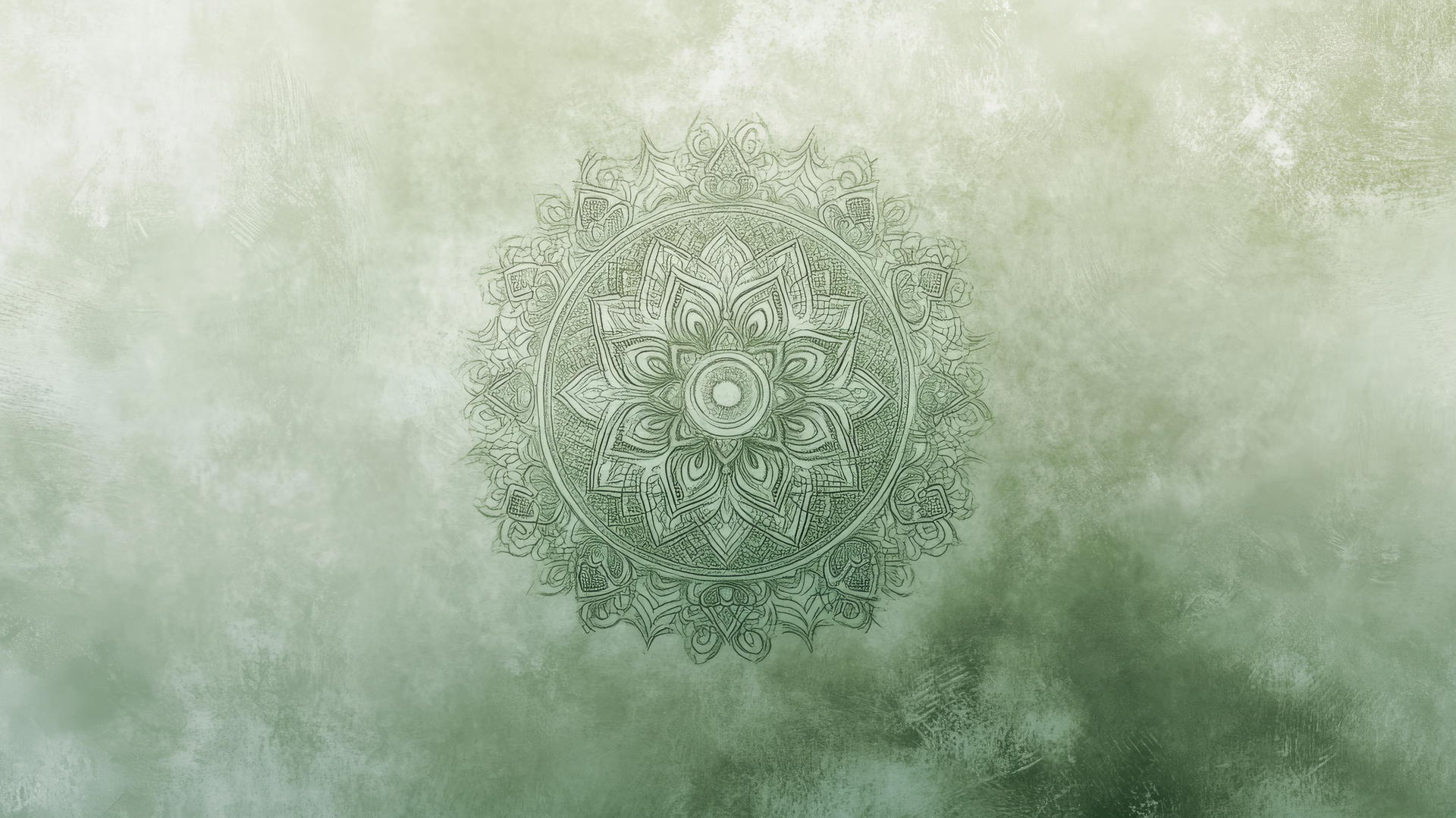 Sage green aesthetic wallpaper with hand-drawn mandala design