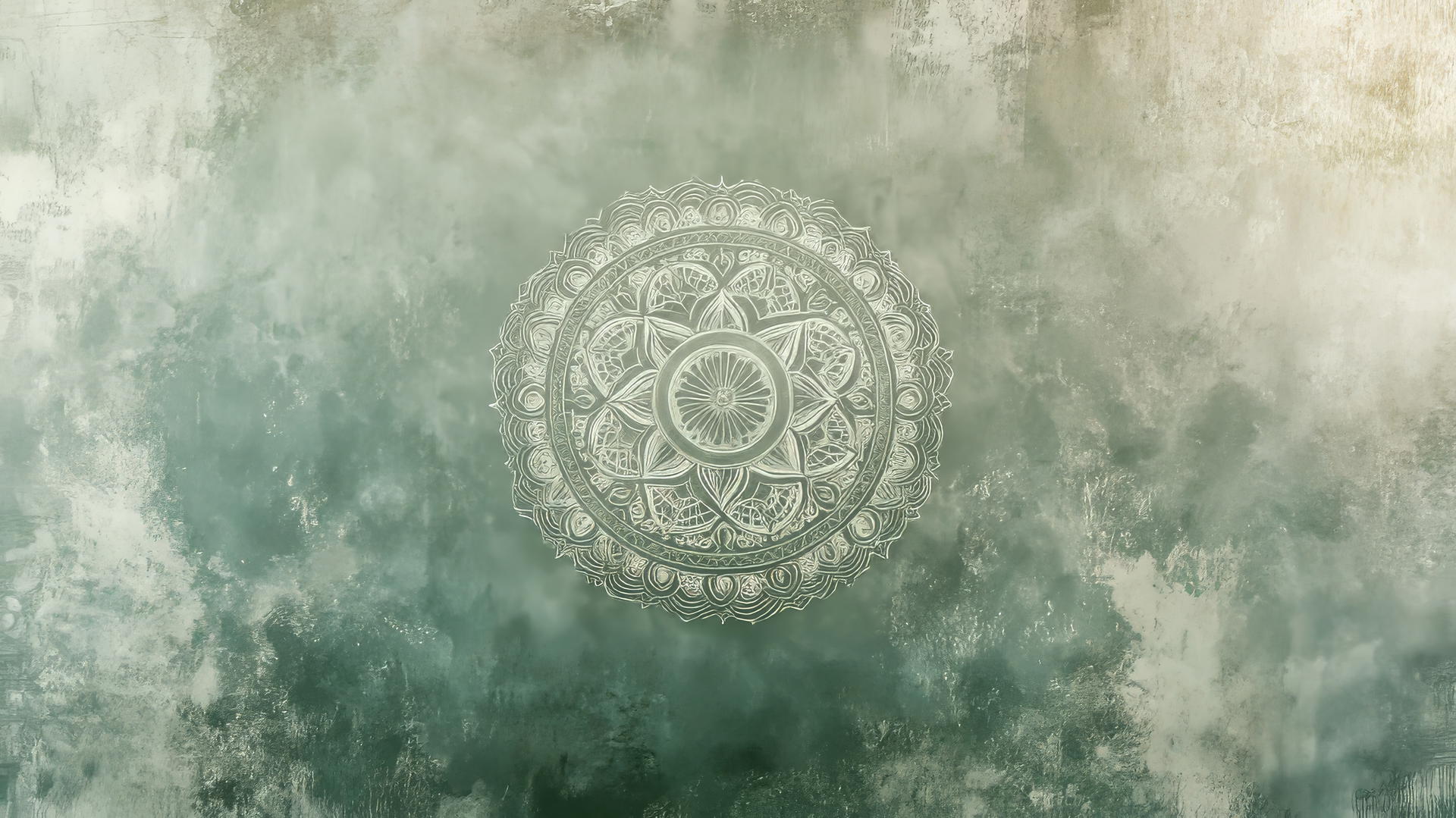 A calming sage green aesthetic wallpaper with hand-drawn mandala.