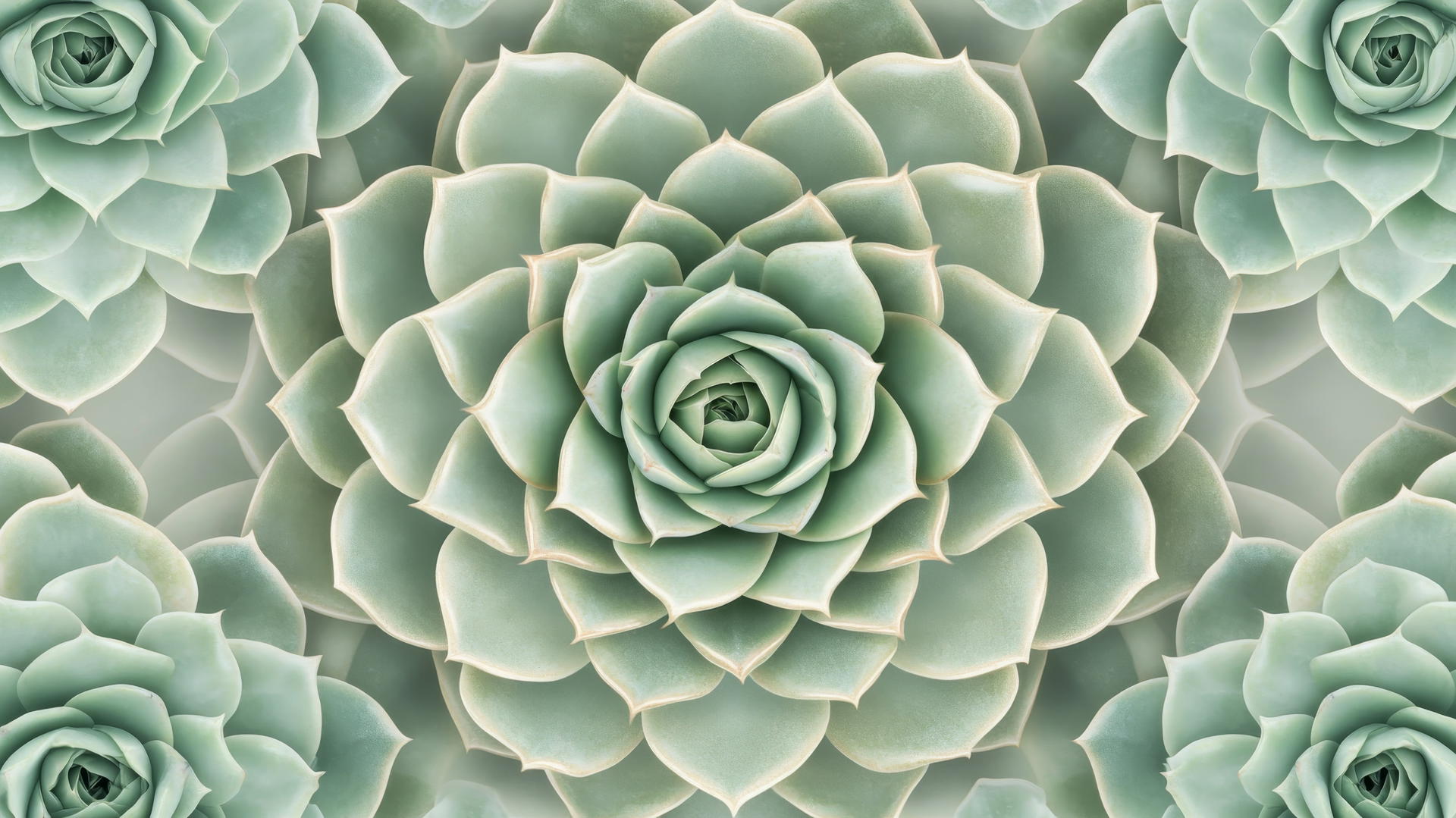 sage green wallpaper with symmetrical succulent mandala