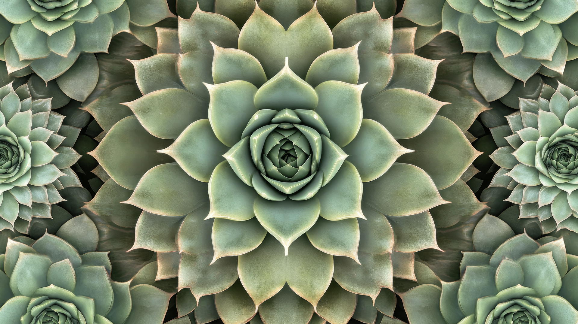 Sage green succulent mandala-like pattern wallpaper