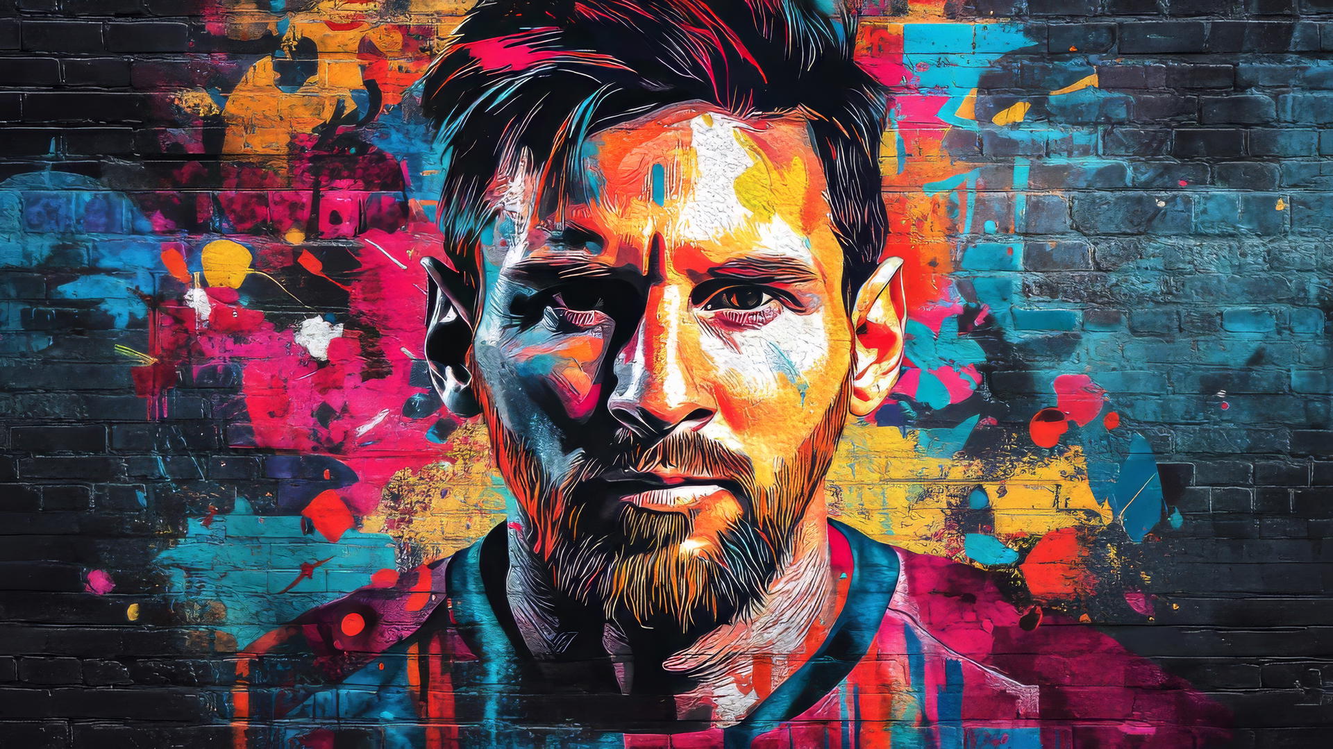 cool Messi wallpaper 4k graffiti-style artwork with splashes of bright paint and abstract shapes