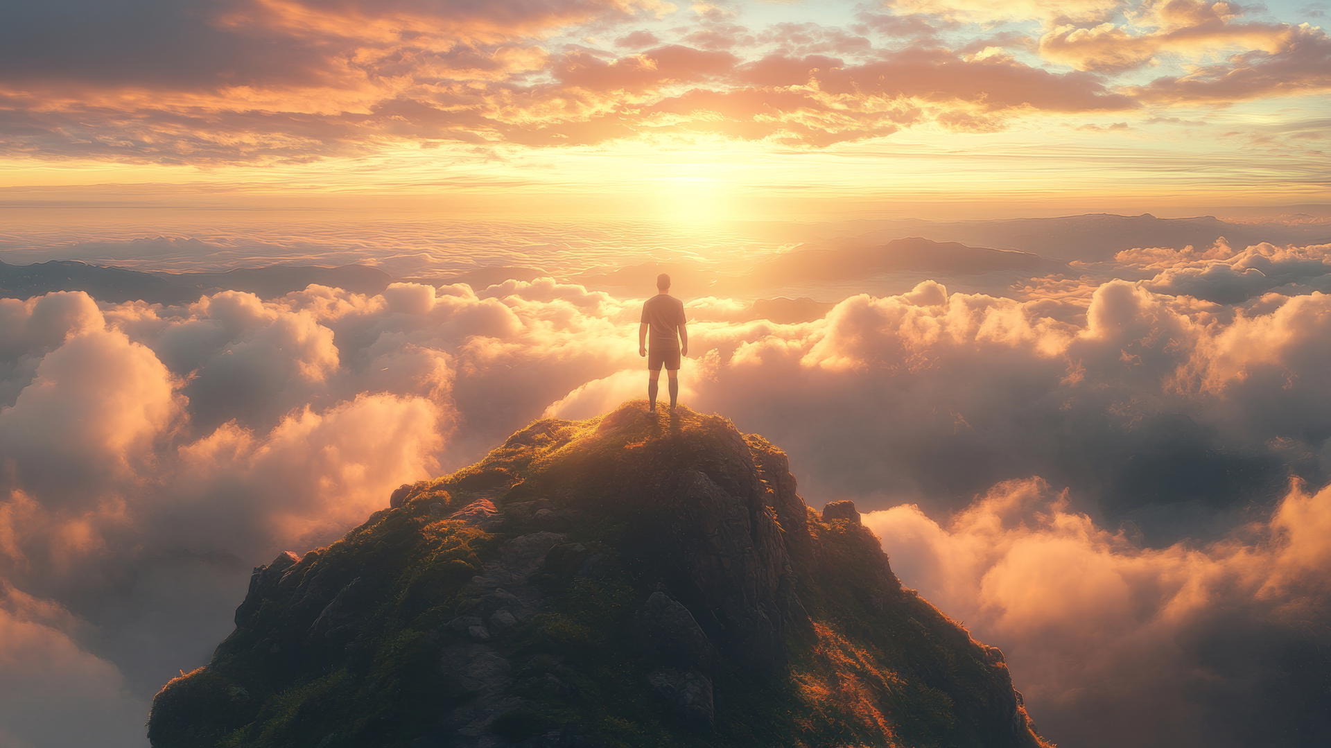 Wallpaper Messi 4K: Messi on a mountain at dawn with clouds and horizon