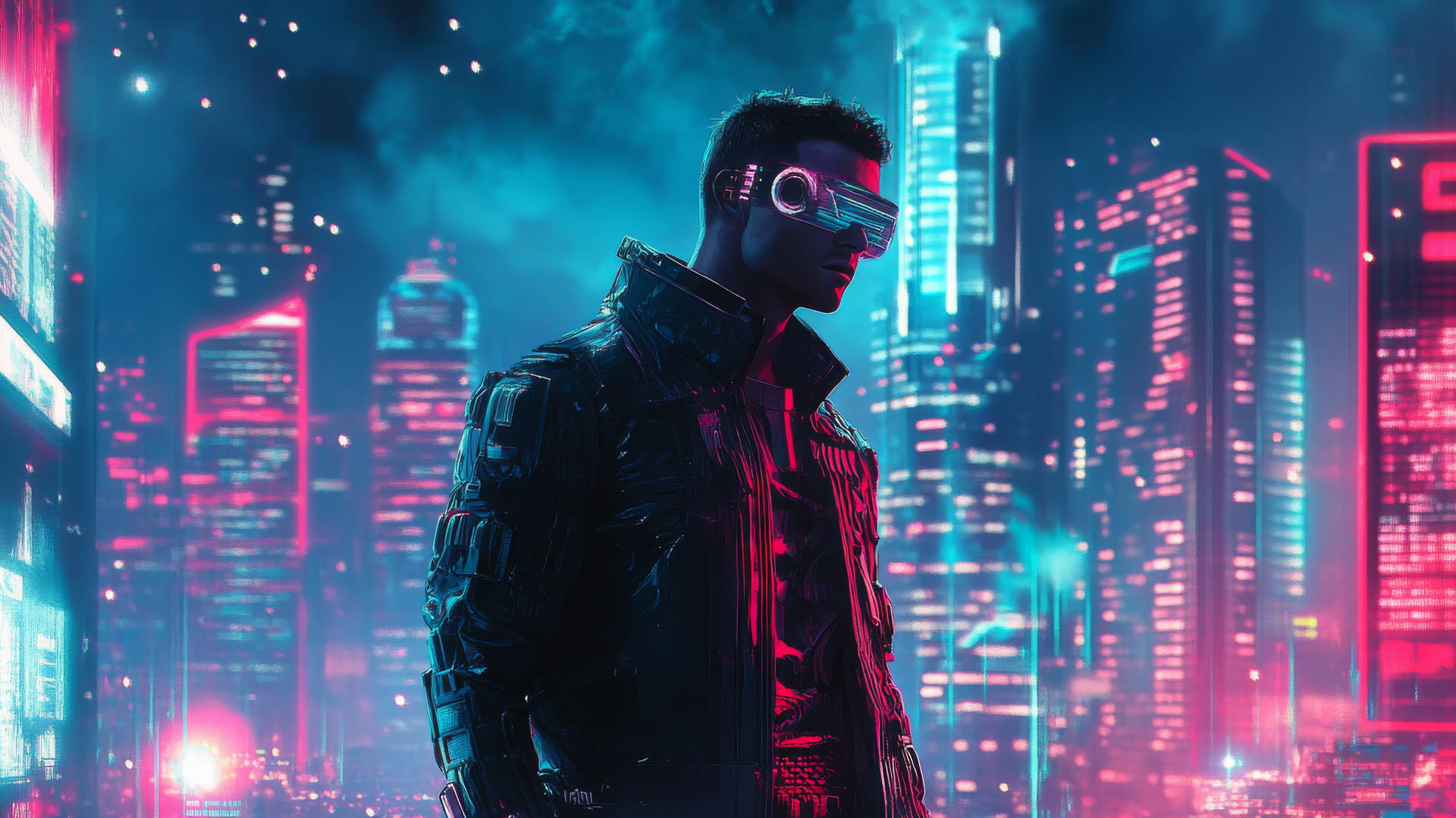 Cool Ronaldo wallpaper 4K featuring futuristic Ronaldo in cyberpunk outfit with neon lights.