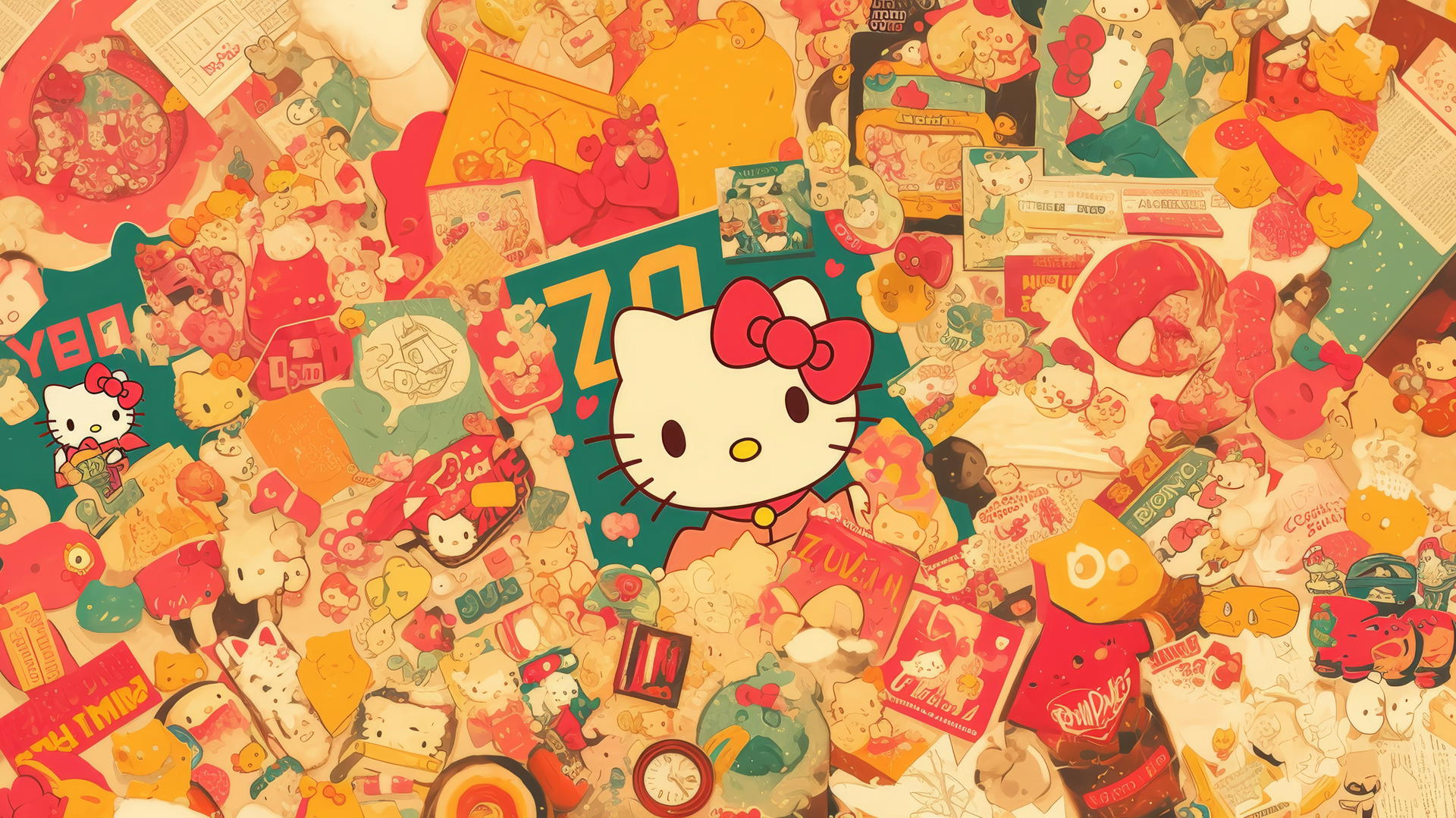 Y2K Hello Kitty wallpaper aesthetic with magazine collage theme