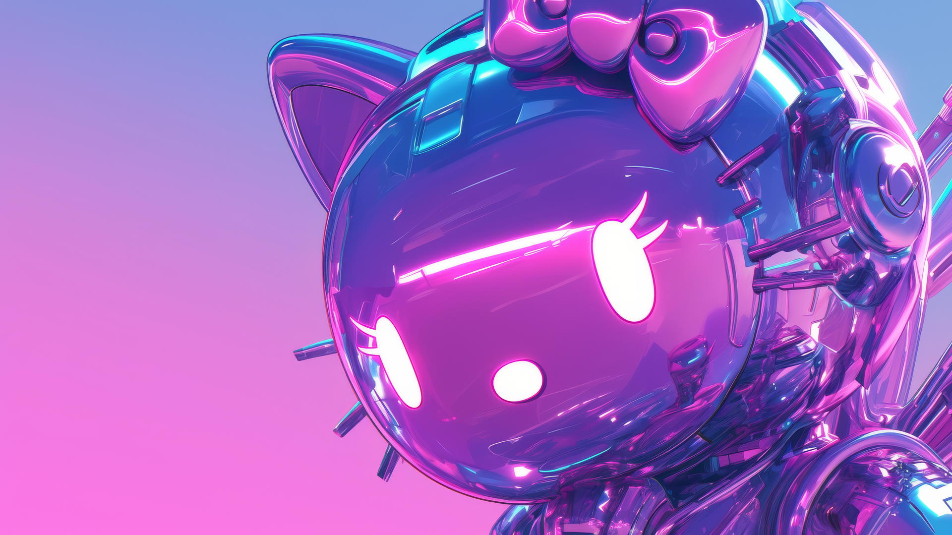 Y2K Hello Kitty wallpaper aesthetic with metallic chrome and neon pink accents.