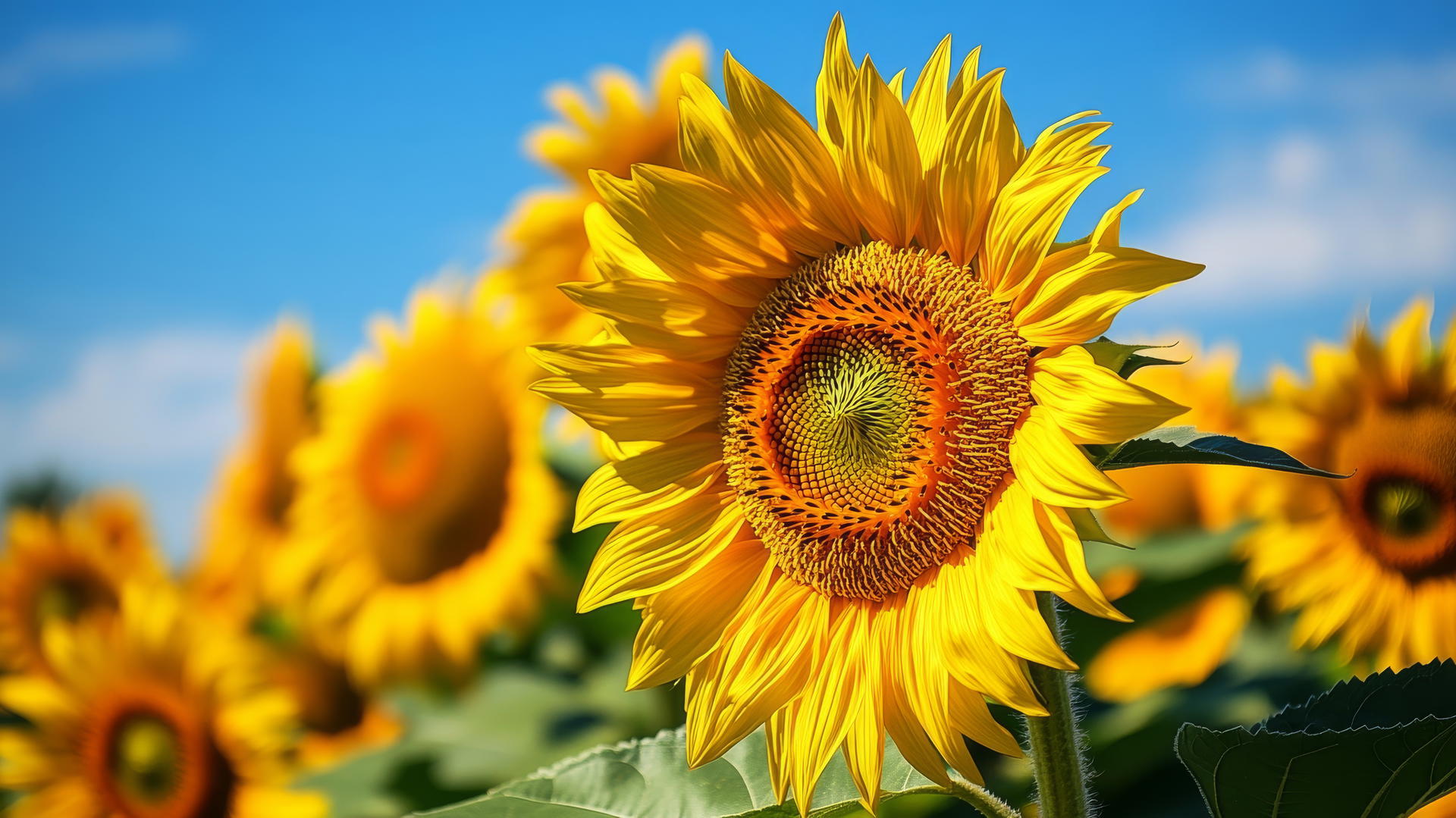 flower nature wallpaper with close-up of blooming sunflowers under bright blue sky