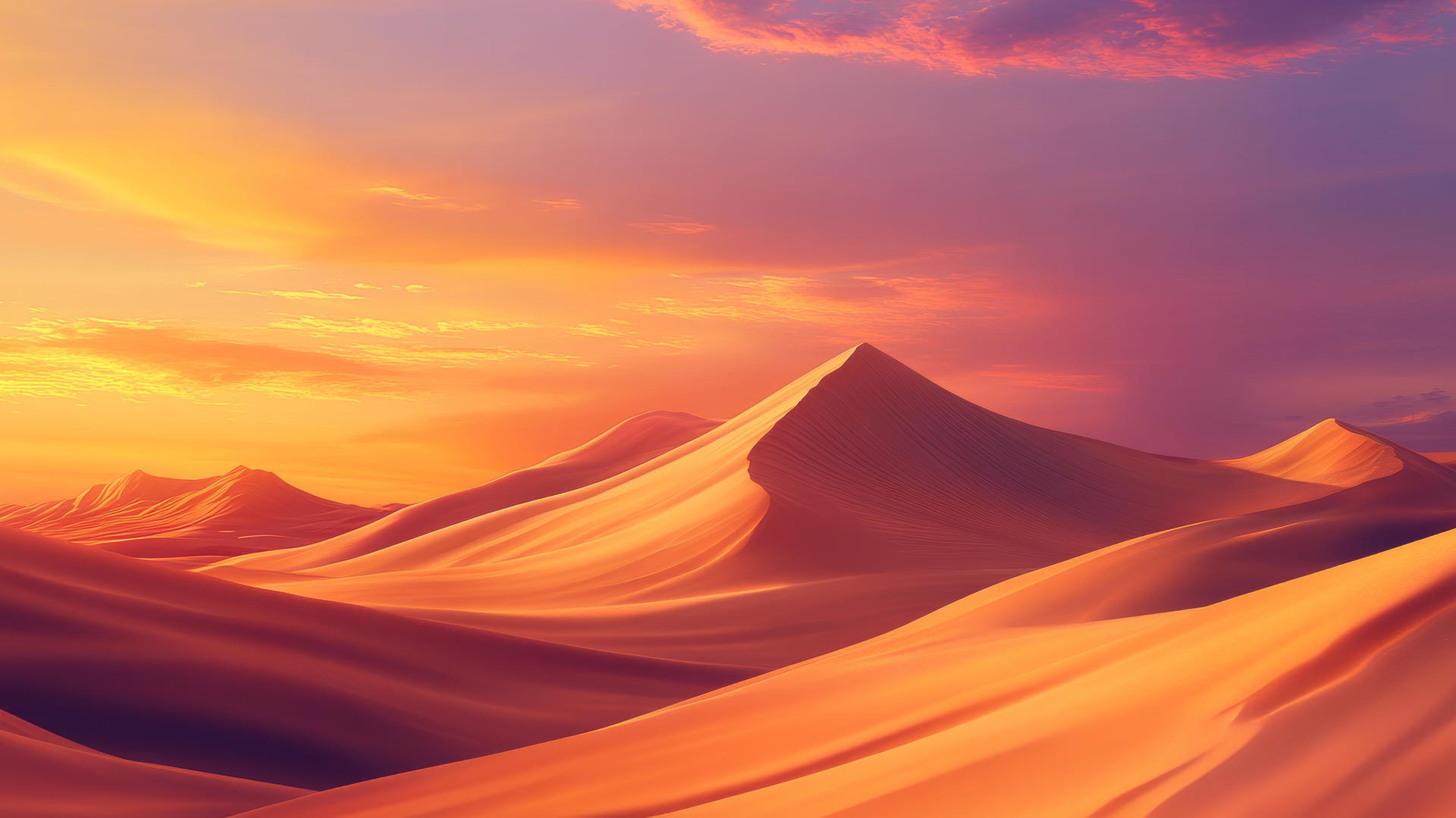 Dramatic desert landscape with towering sand dunes at sunset, nature wallpaper