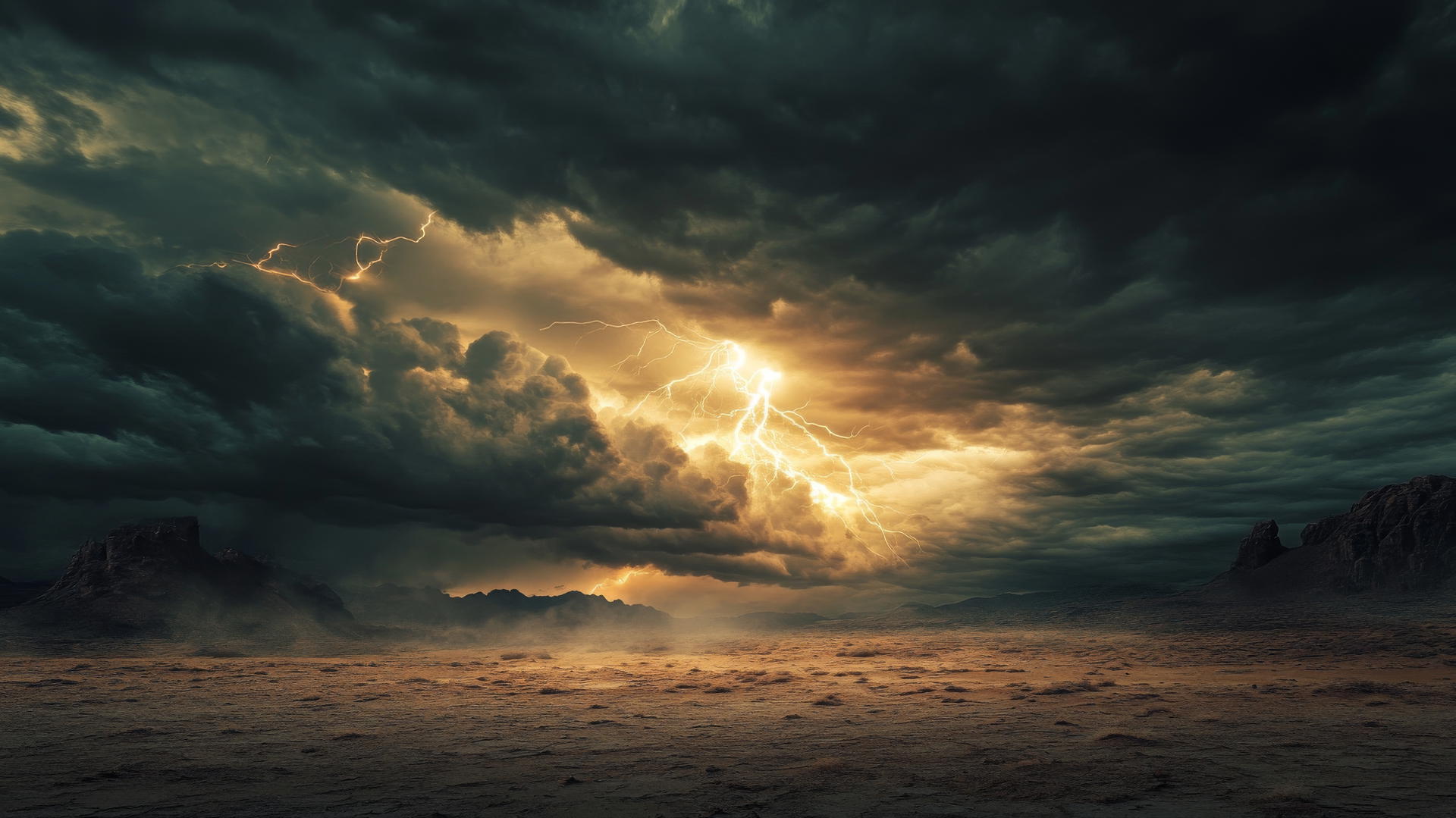 Beautiful nature wallpaper 4K: Thunderstorm over desert with lightning