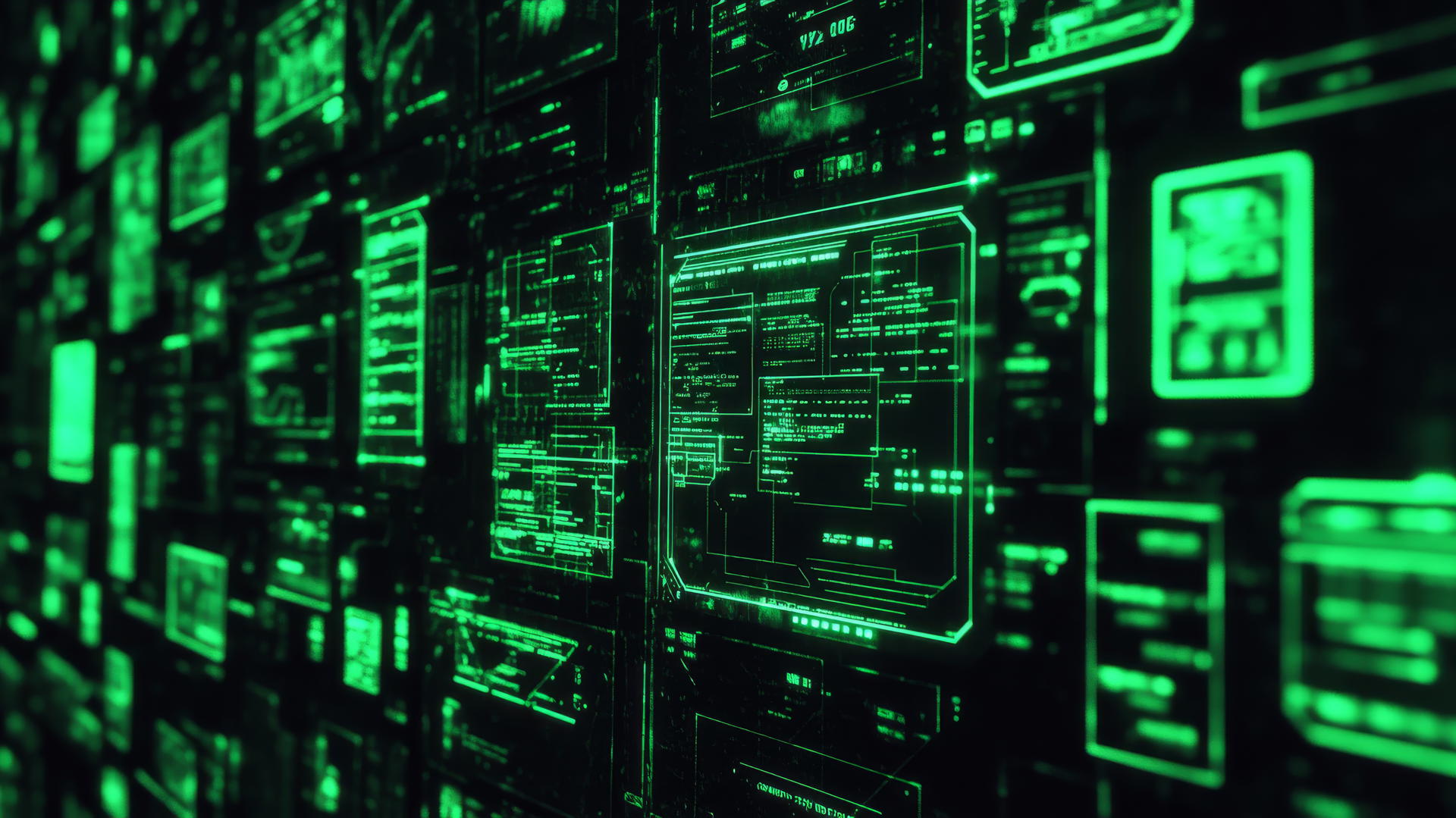 cyber y2k wallpaper: neon green text on a black screen with glitch effects