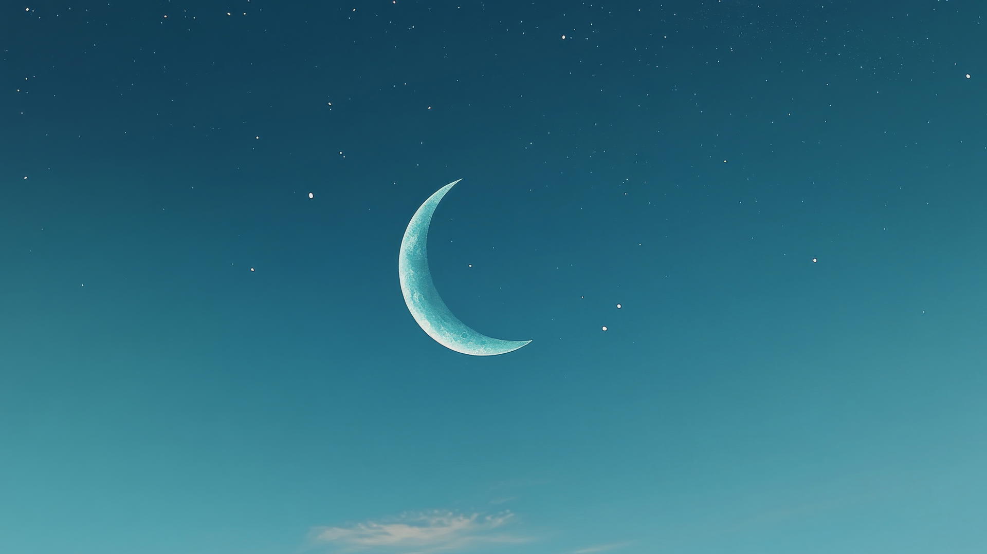 blue aesthetic wallpaper with a crescent moon and subtle stars in a dark blue sky