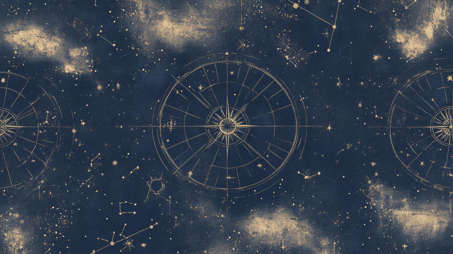 navy blue wallpaper with vintage star map and celestial symbols