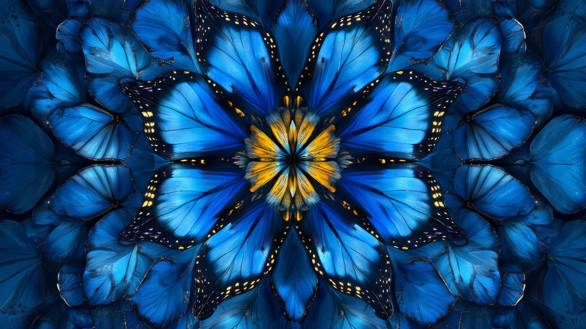 blue butterfly wallpaper with mandala design