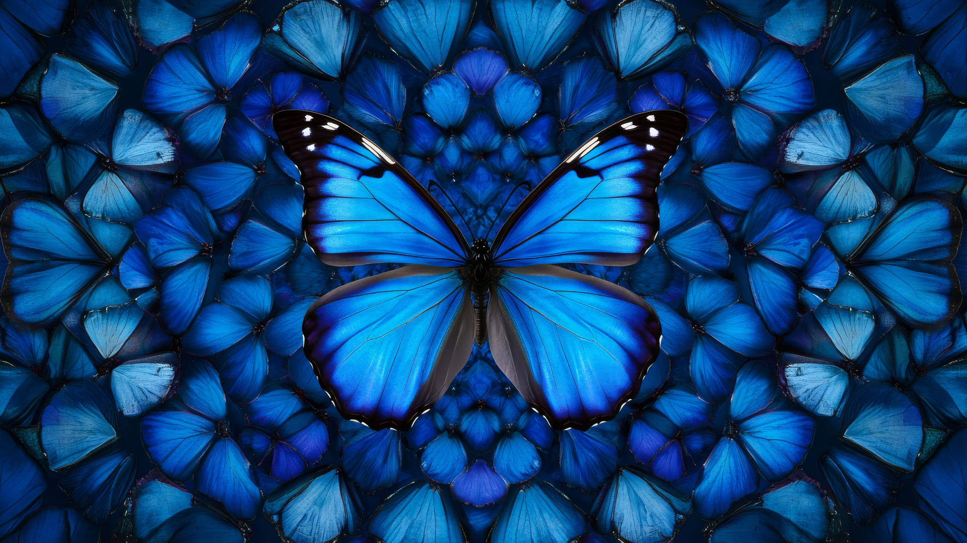 blue butterfly wallpaper with mandala design in a circular pattern