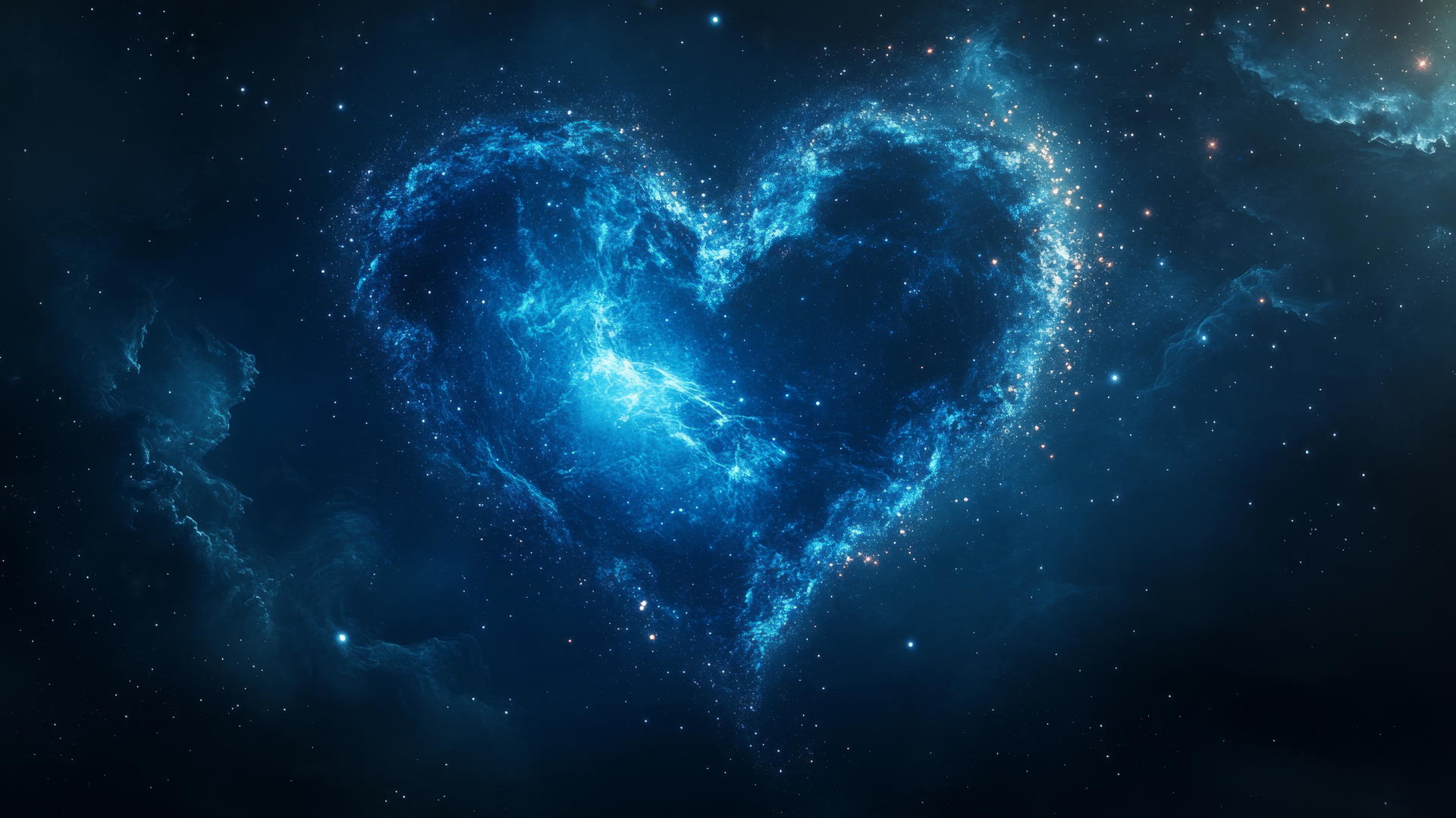 blue heart wallpaper featuring a heart-shaped galaxy with stars and nebulae