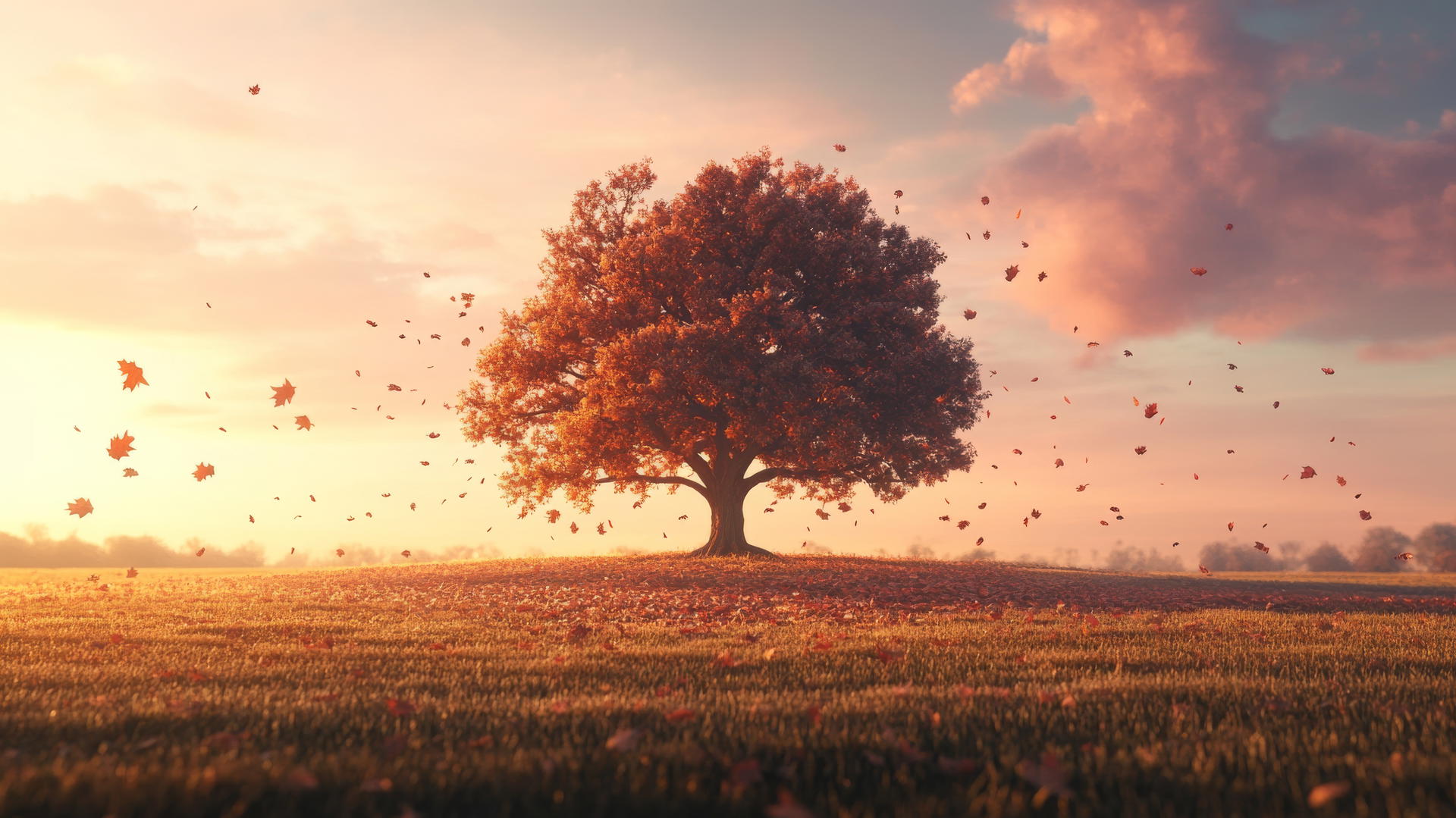 thanksgiving wallpaper aesthetic with oak tree at sunset