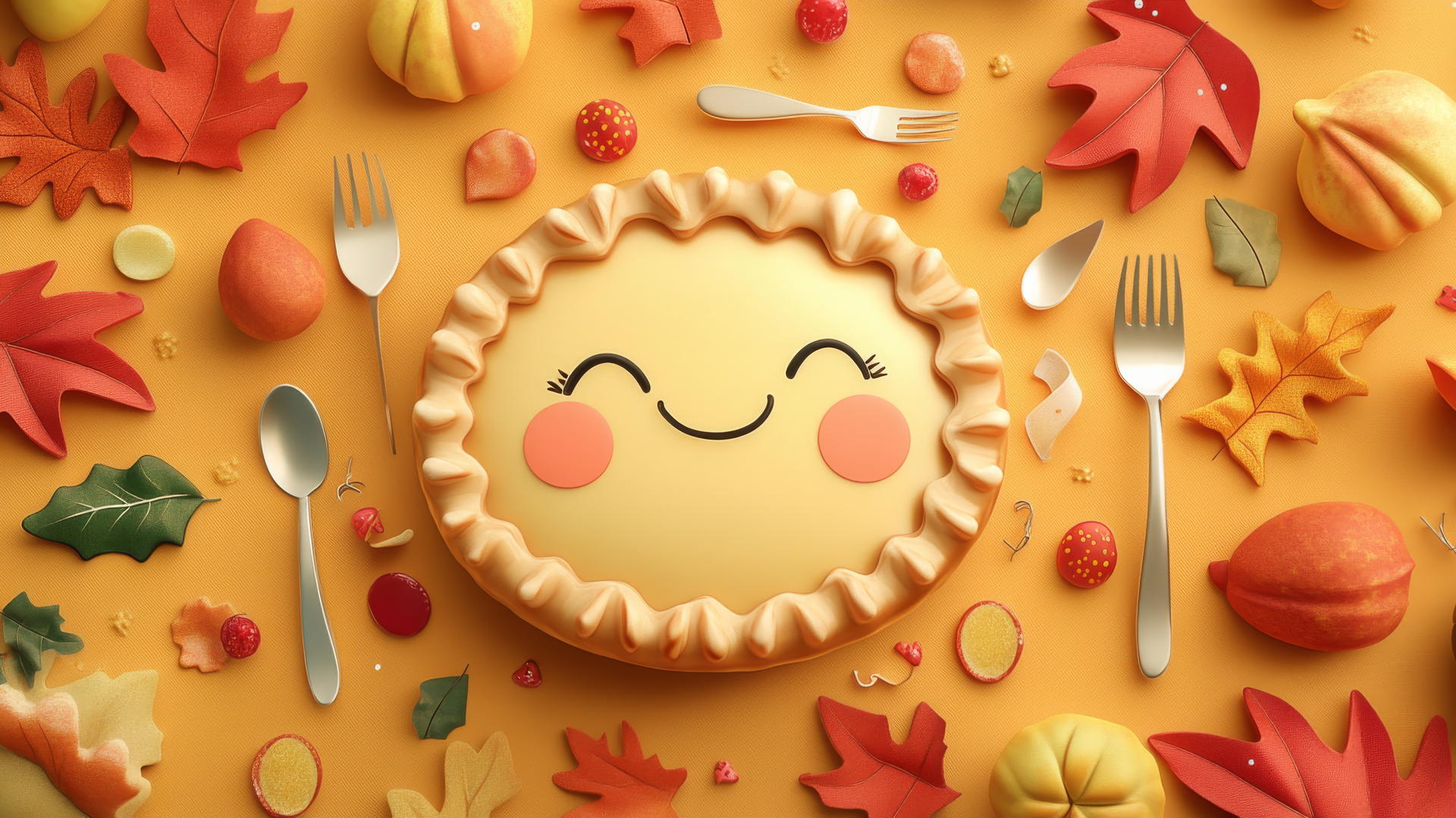wallpaper cute thanksgiving backgrounds with pie character and dancing utensils