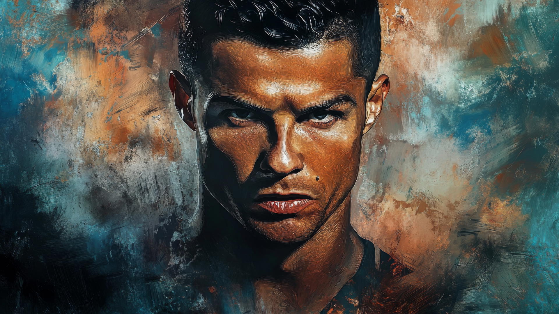 Cristiano Ronaldo 4K wallpaper in hyper-realistic oil painting style.