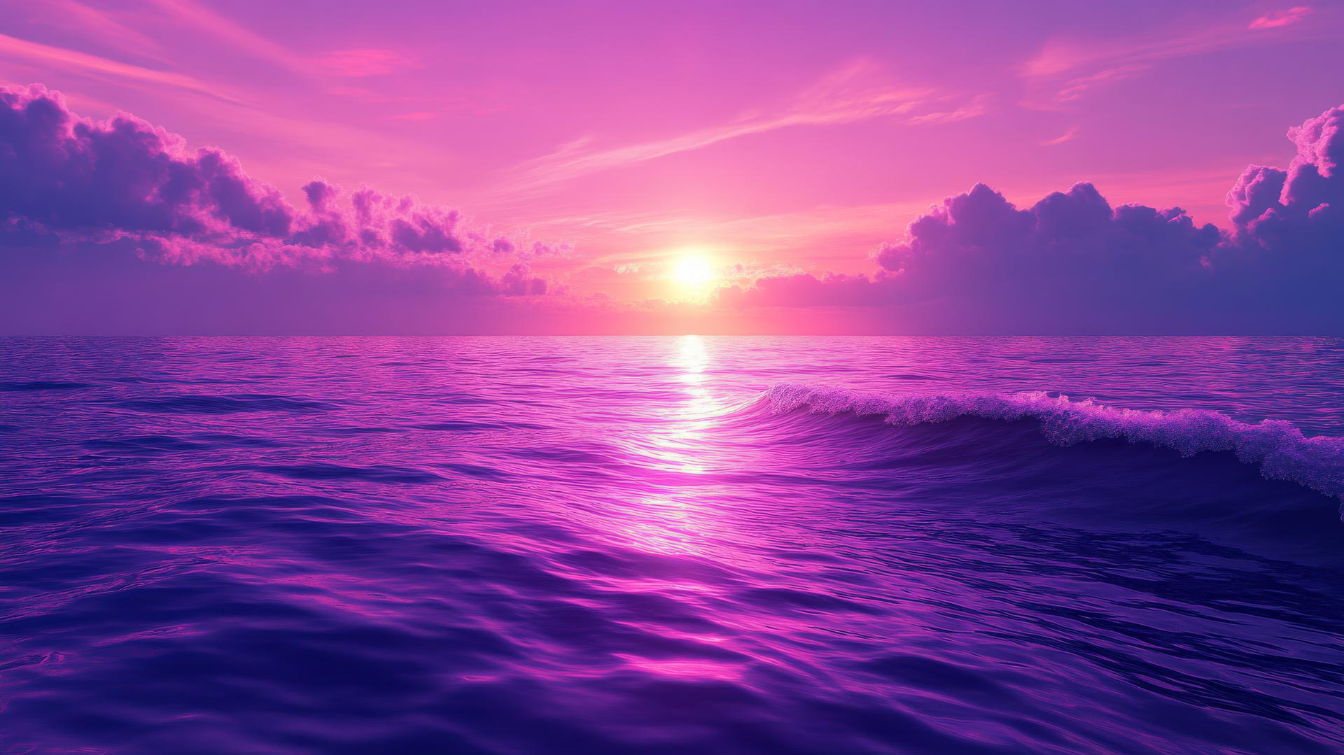 calm purple sunset over tranquil ocean, purple wallpaper 4k