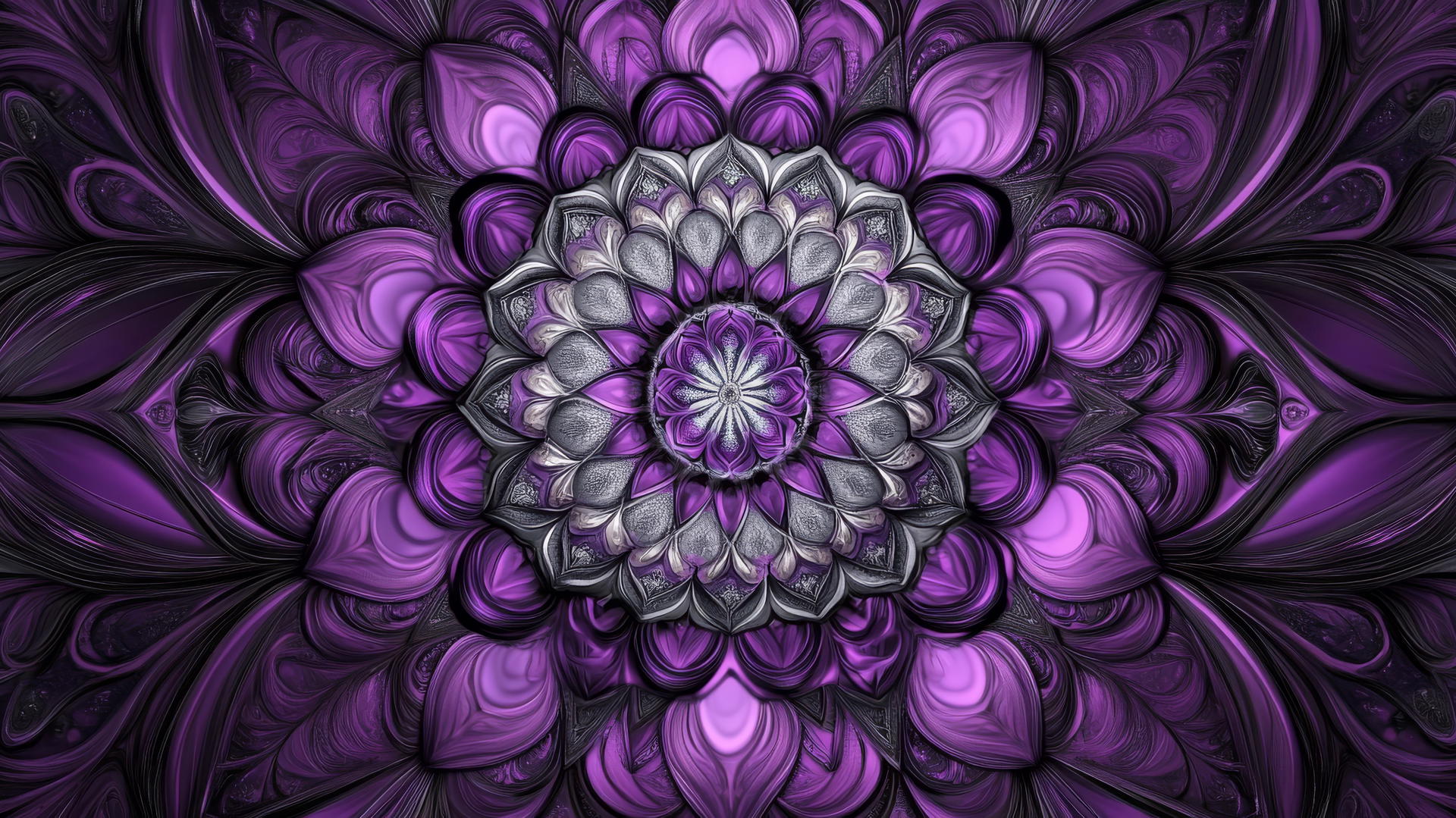 Purple and silver mandala design wallpaper in 4K resolution