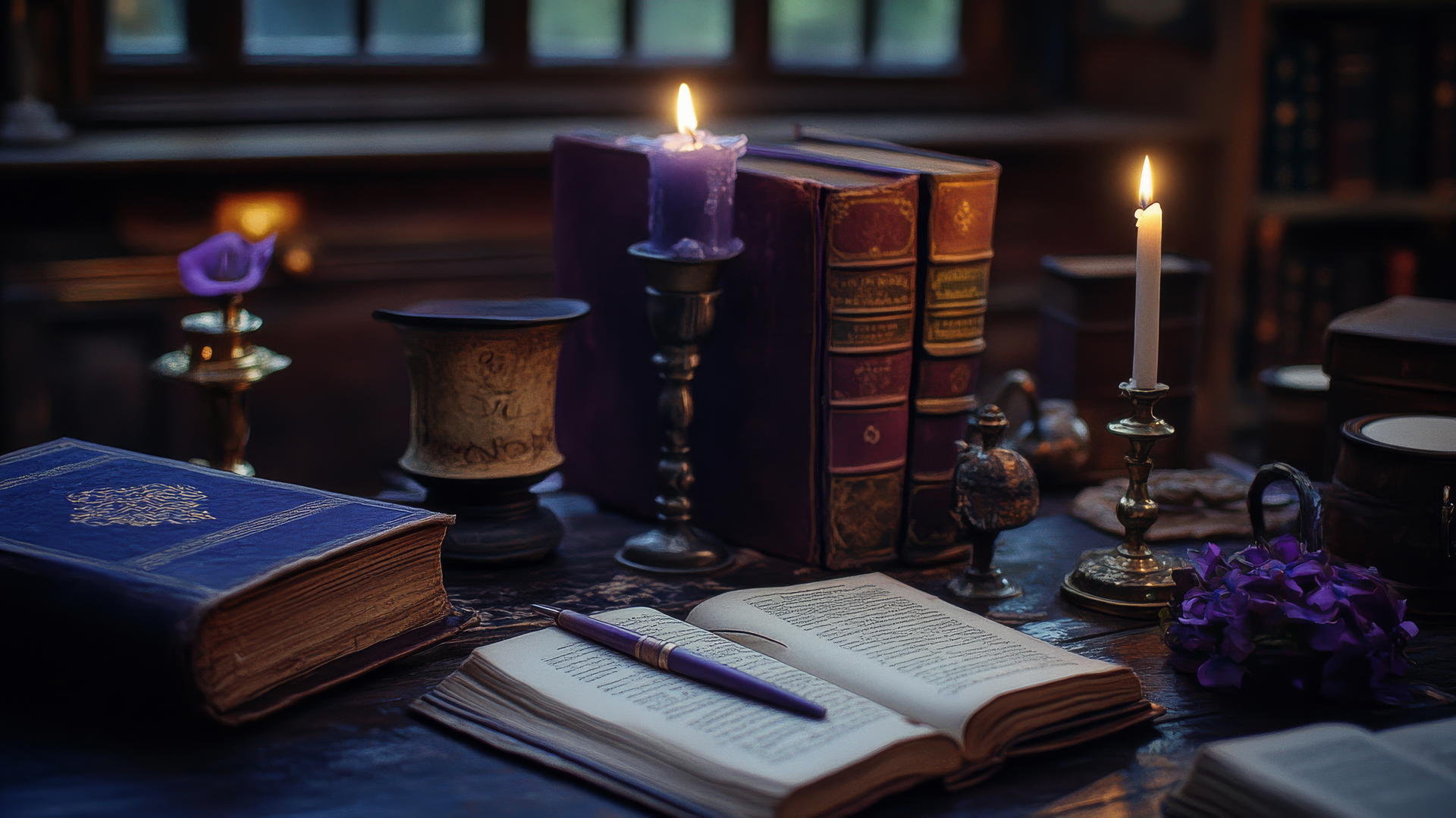 Purple wallpaper aesthetic with dark academia elements