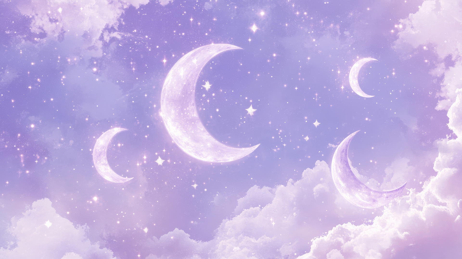 purple wallpaper aesthetic with whimsical crescent moons and stars in soft purple tones