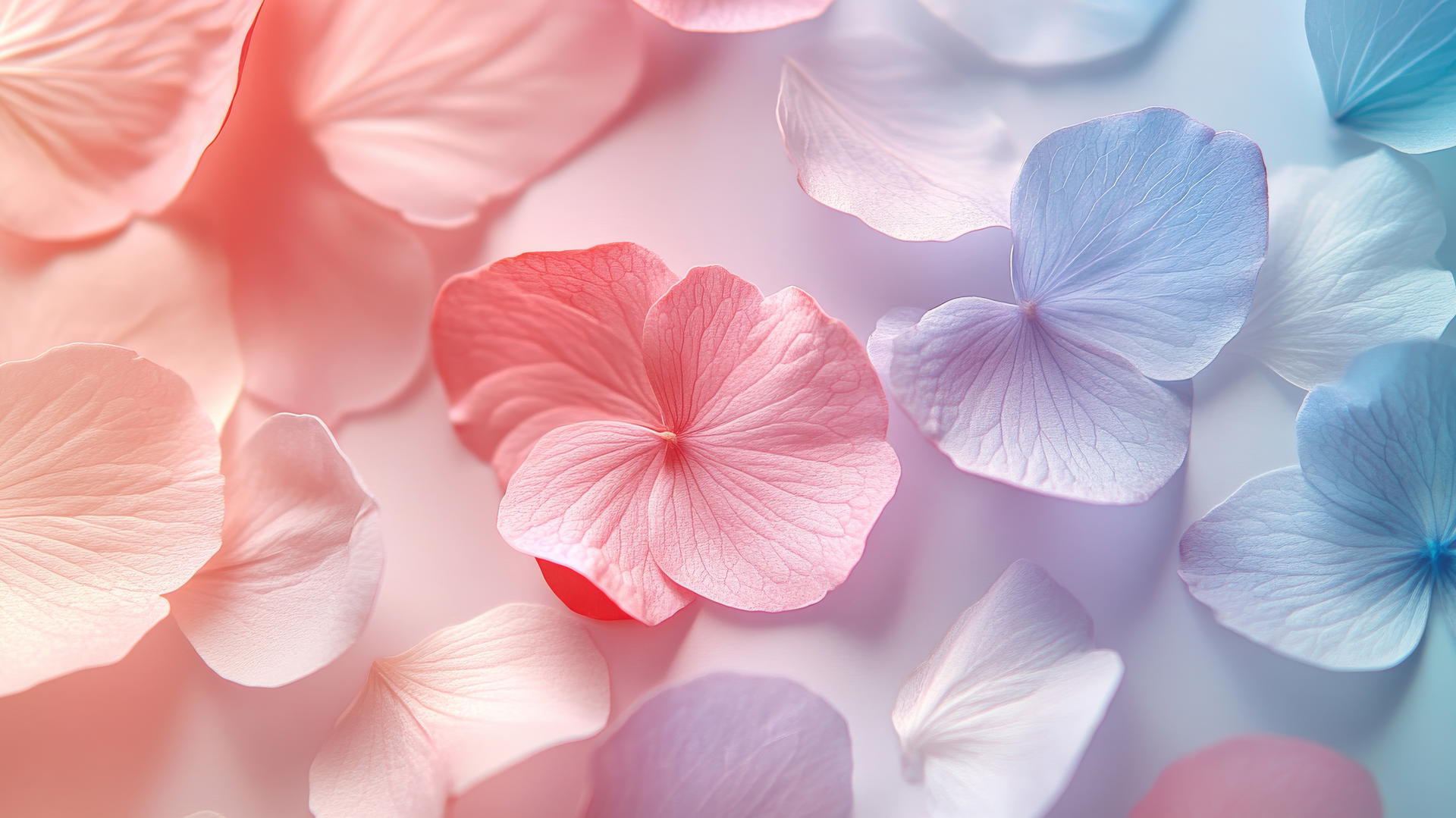spring wallpaper with delicate petals in soft pastels on a light gradient background