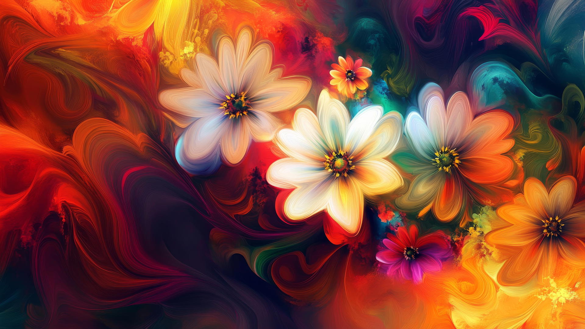 Vibrant, abstract spring background wallpaper with swirling floral patterns