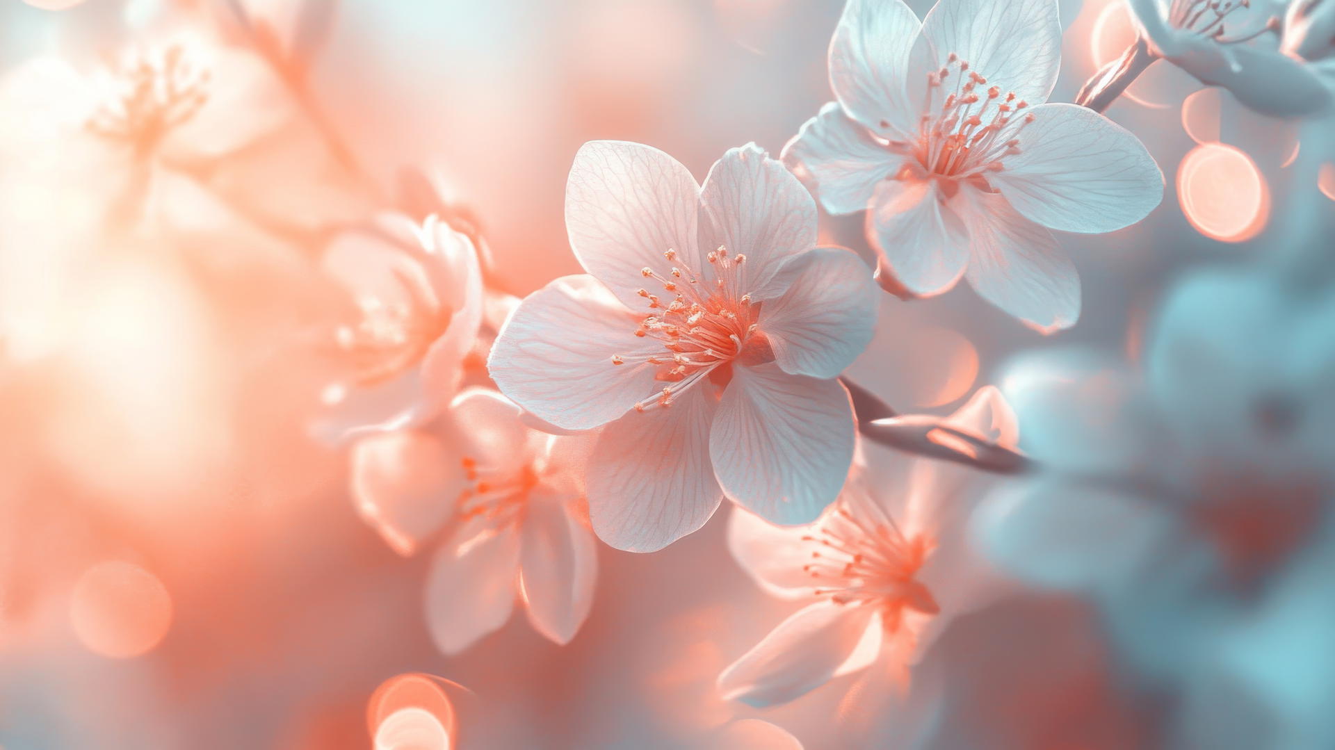 spring aesthetic wallpaper with intricate floral patterns, soft pastel tones, and glowing light effects