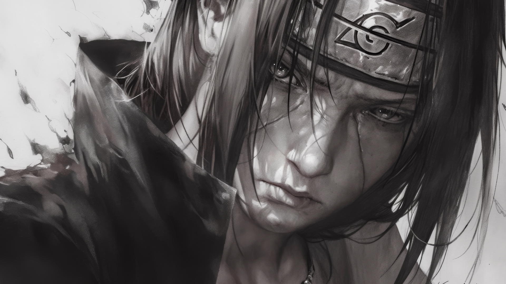 Itachi Uchiha drawing with intricate graphite pencil details