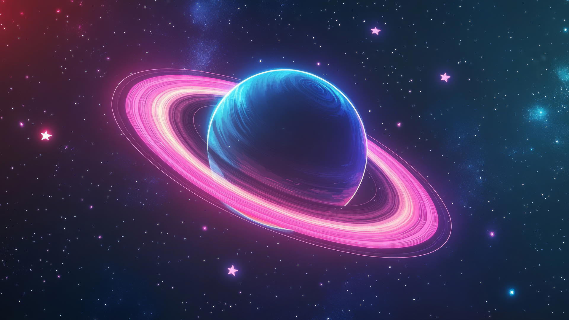 Minimalist glowing planet with rings against dark starry background