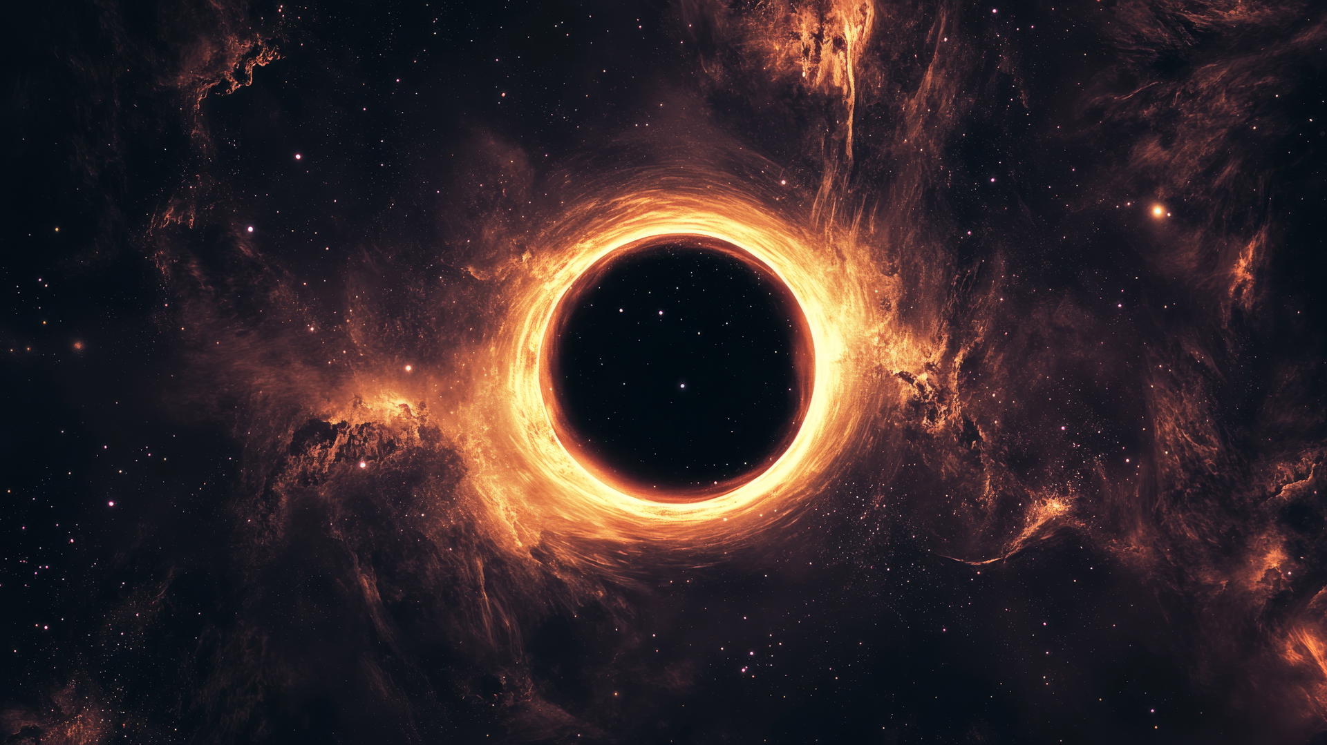 minimalist black hole glowing with orbiting particles in space