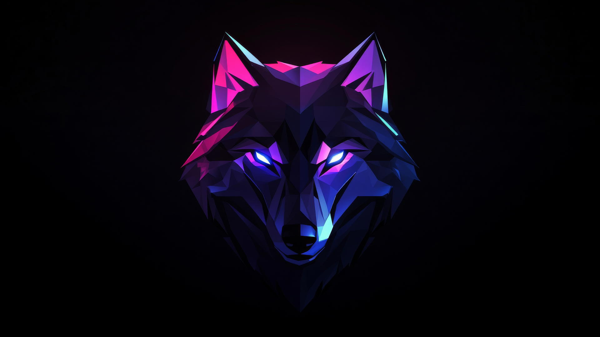 Geometric wolf head with glowing lines on black background