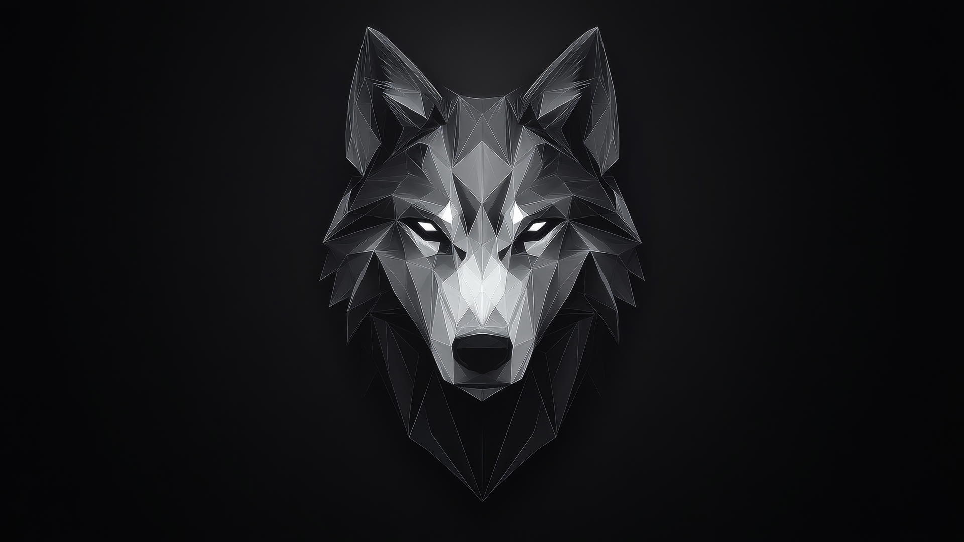 Geometric wolf head with sharp glowing lines on black background